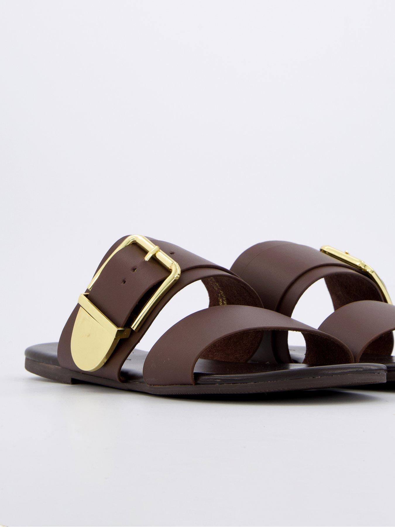 Image 6 of 7 of V by Very Extra Wide Fit Leather Sandal - Brown