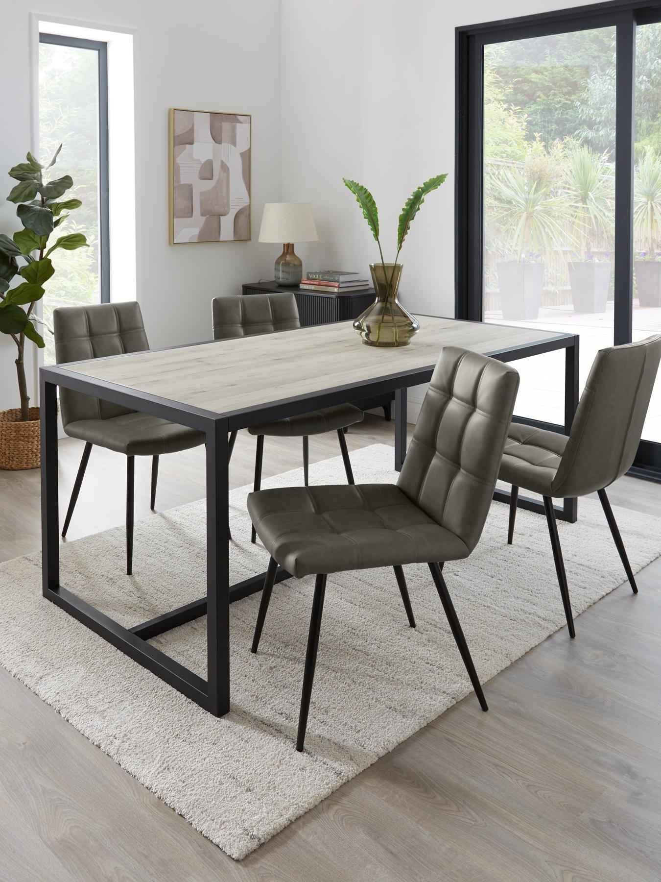 Image 1 of 7 of Very Home Harlem 180 cm Grey Oak Dining Table + 4 Grey&nbsp;Harlem Chairs -&nbsp;FSC&reg; Certified