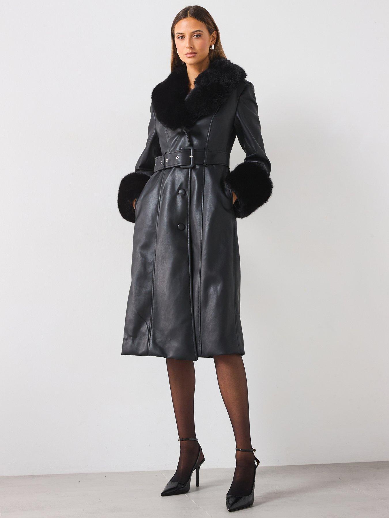 mango-leather-effect-coat-with-faux-fur-effect-trim-black