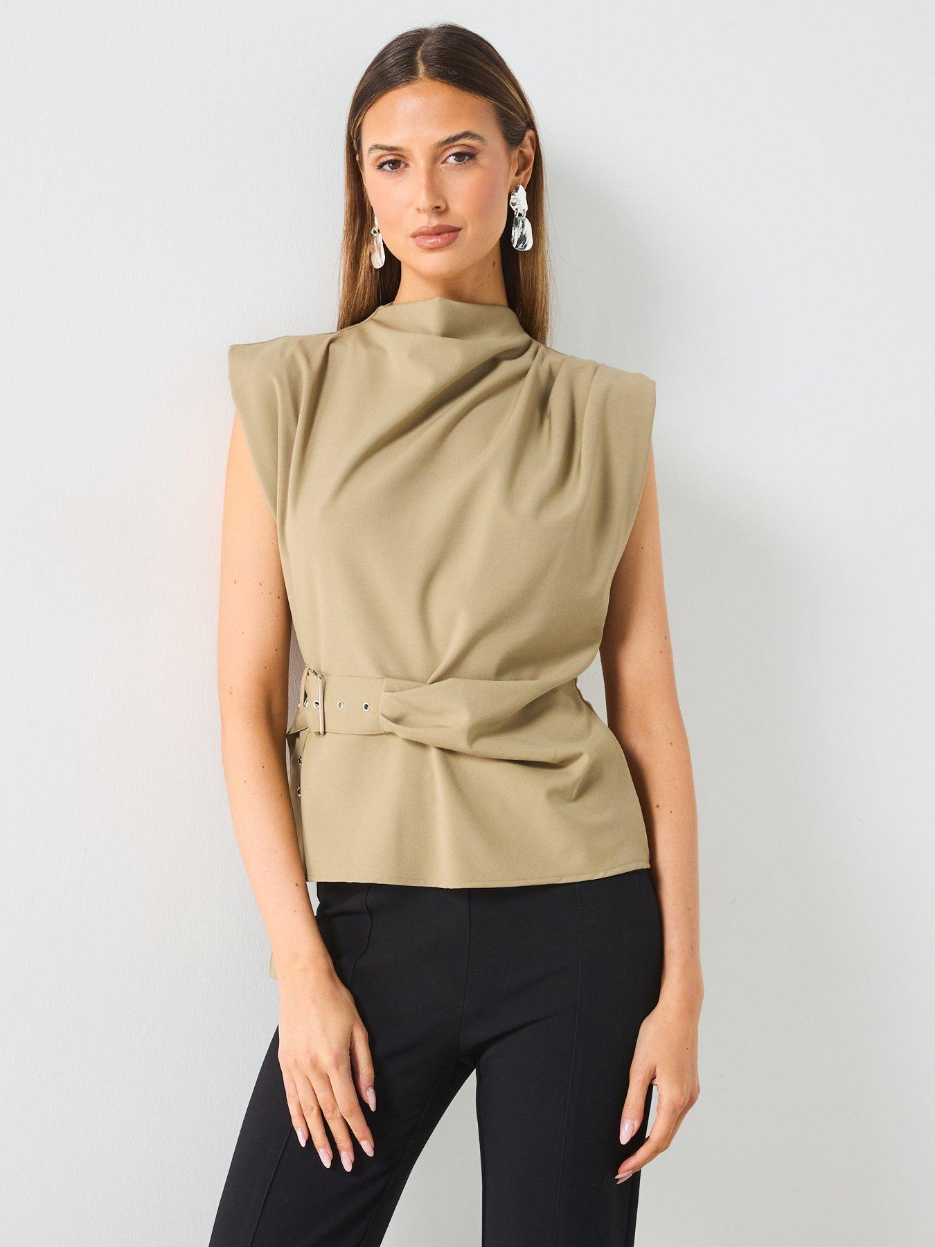 mango-belt-detail-blouse-greenfront