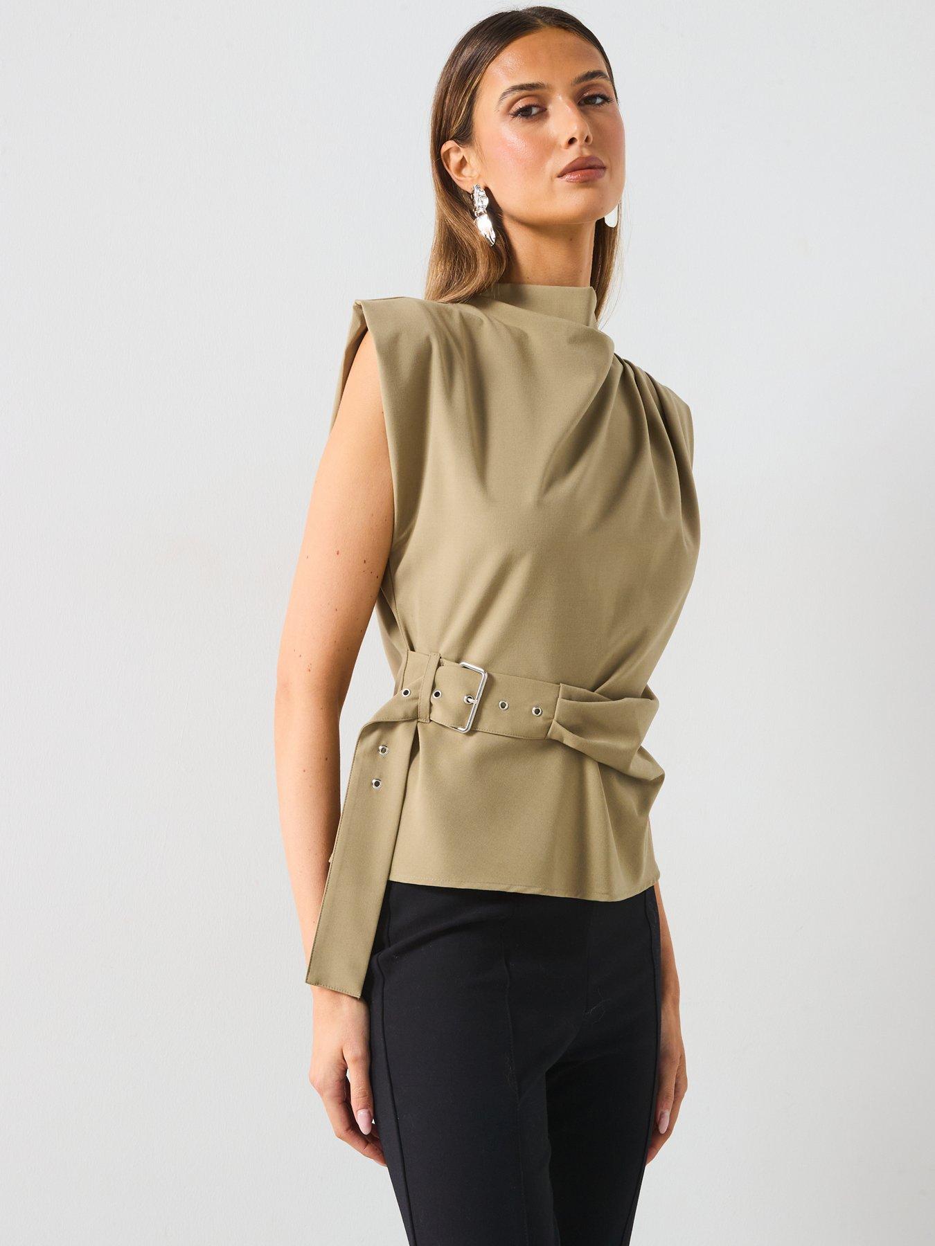 mango-belt-detail-blouse-greenoutfit