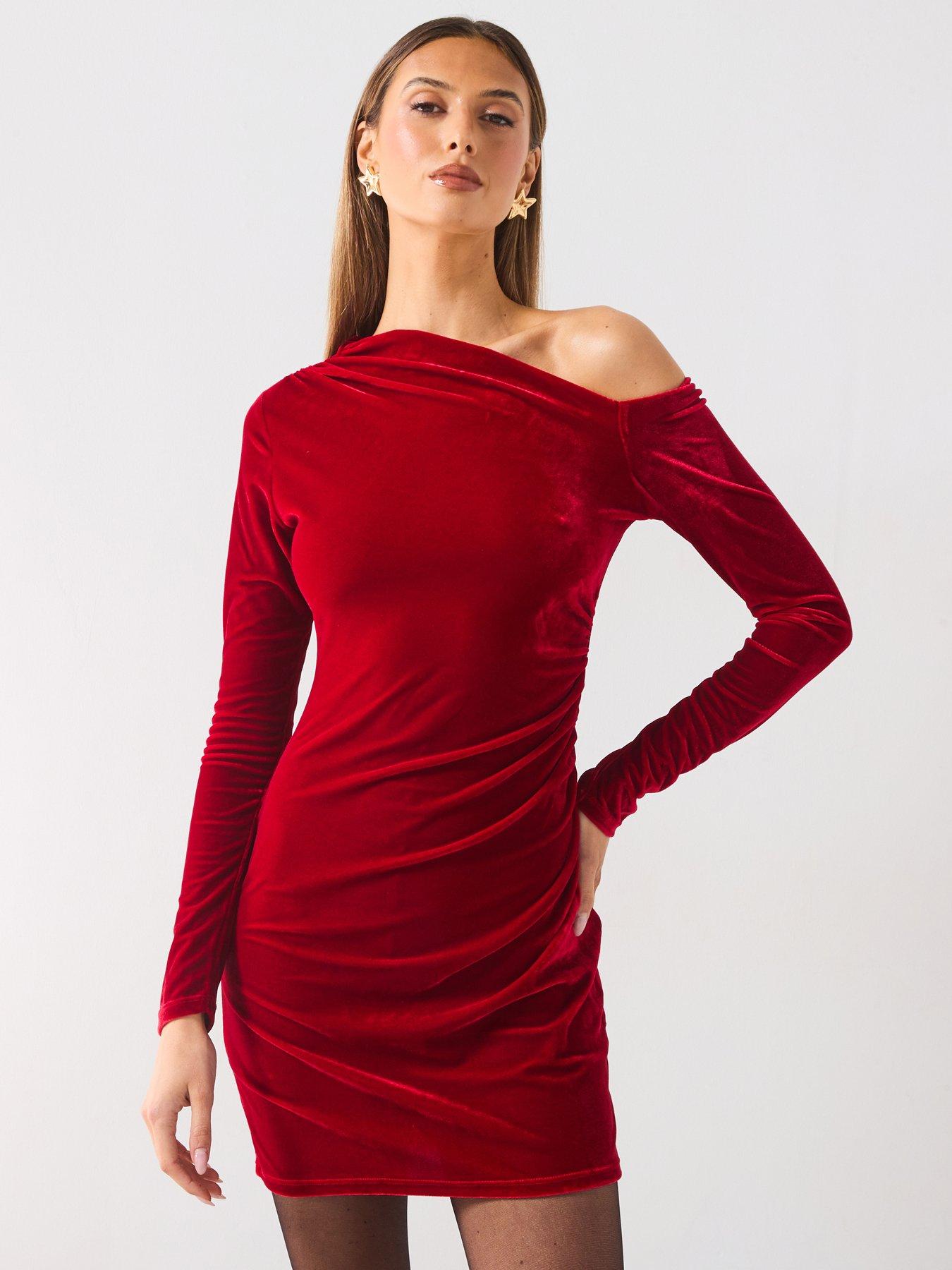 mango-red-velvet-dress