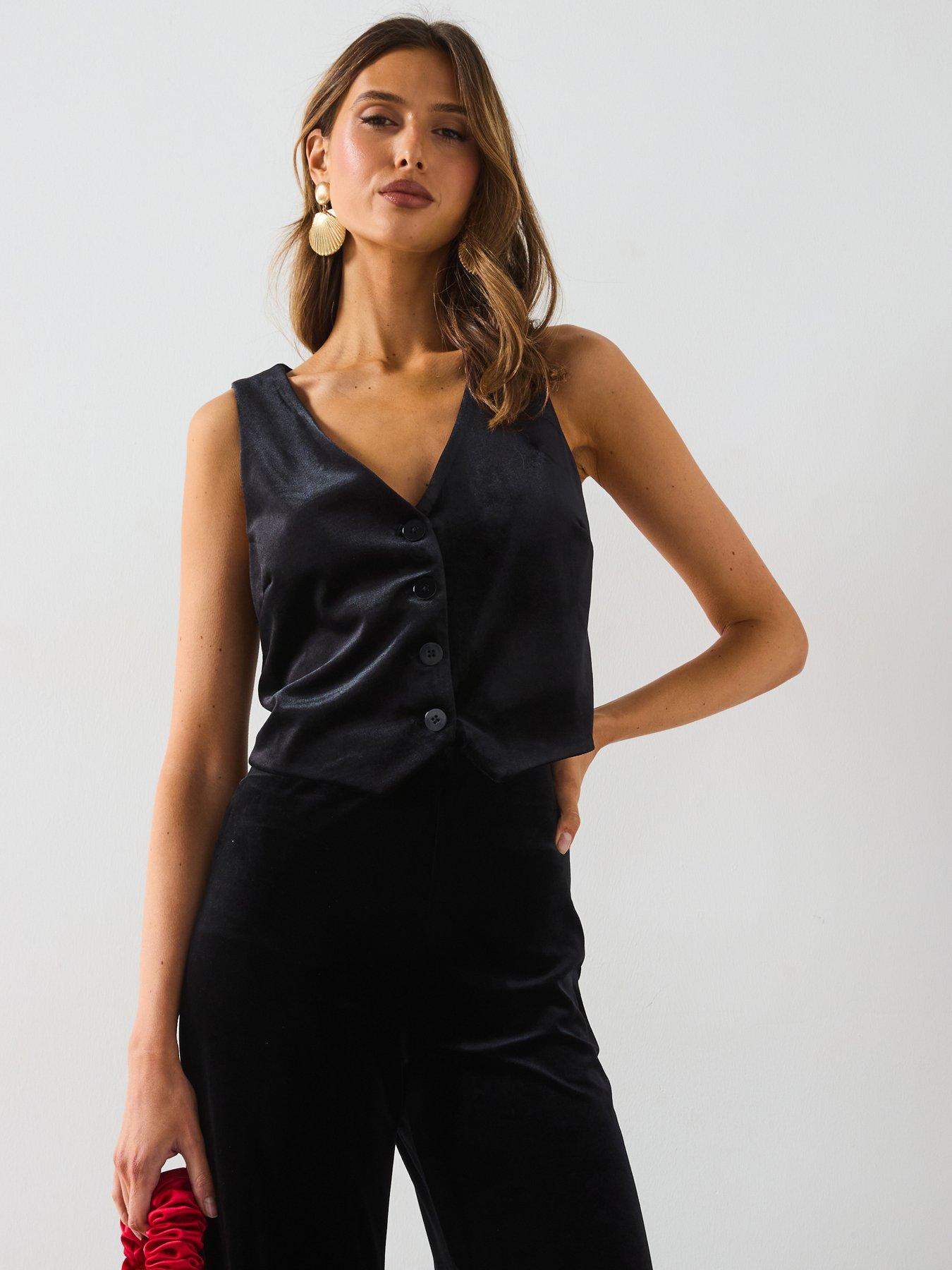 mango-black-velvet-waistcoat-co-ord