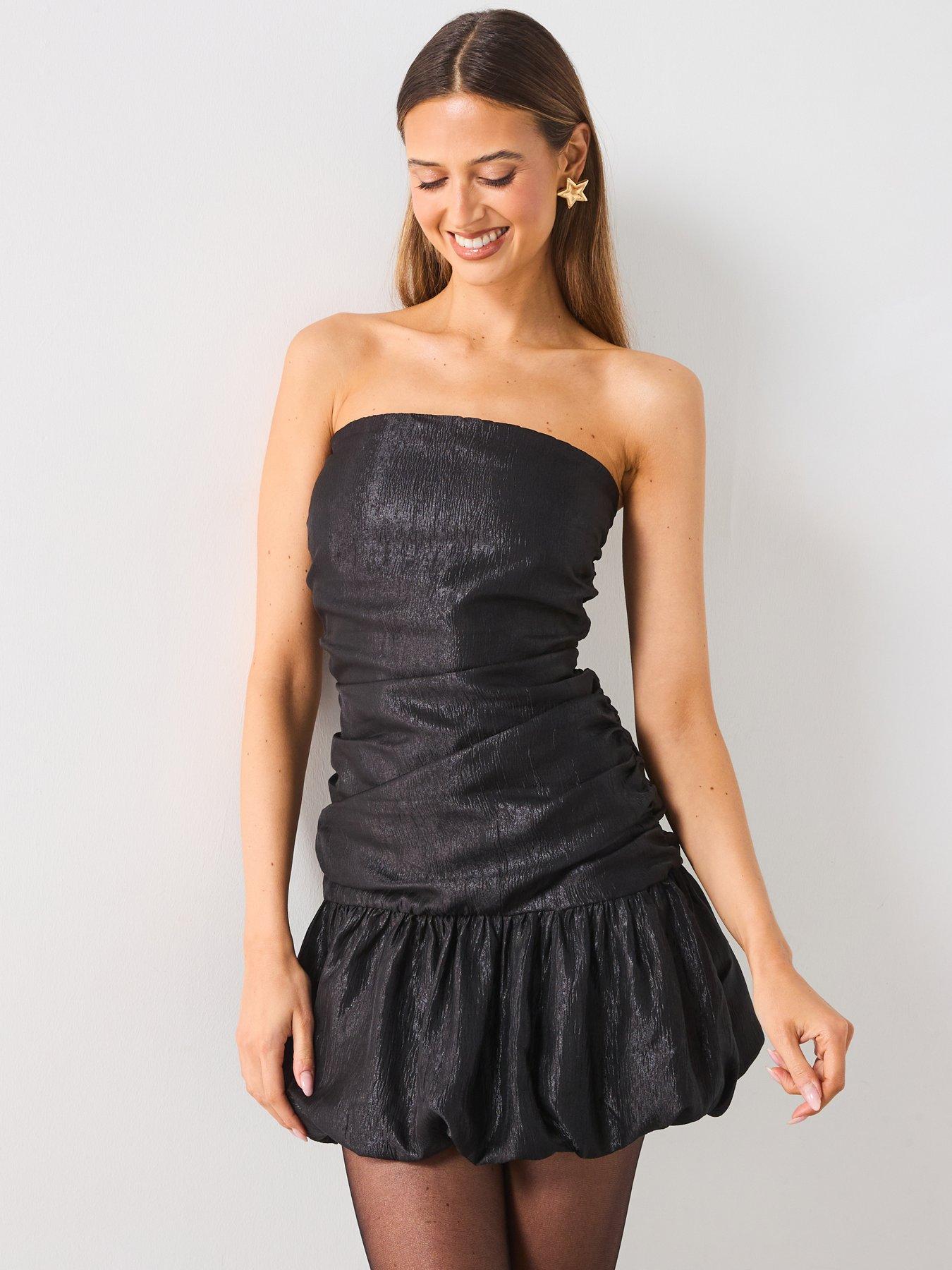 mango-puff-ball-hem-dress-blackfront