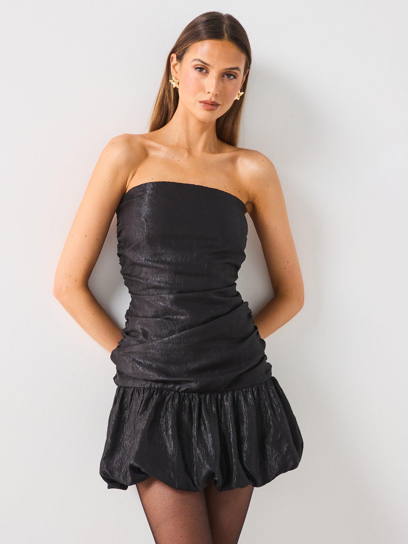 mango-puff-ball-hem-dress-blackoutfit