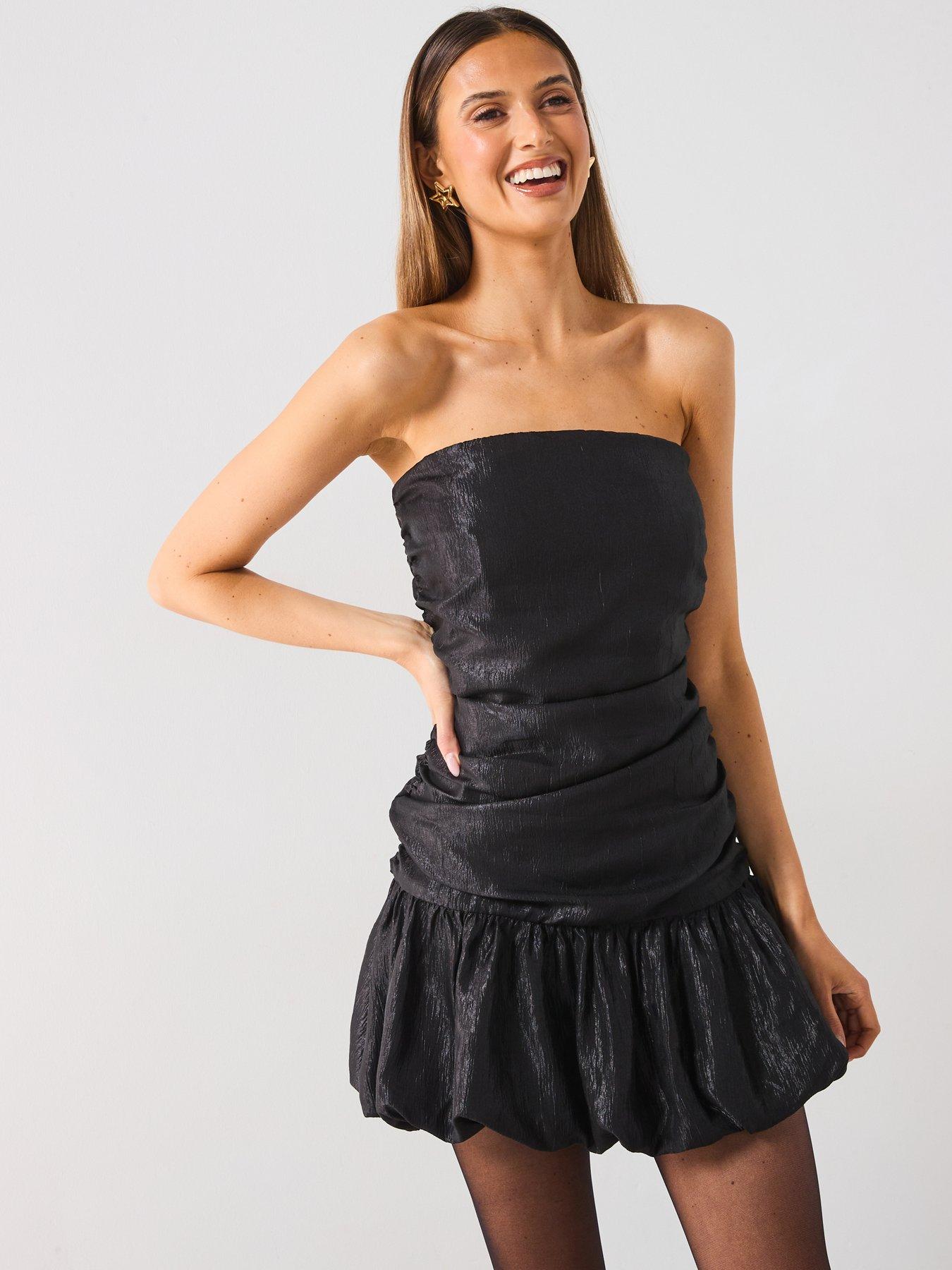 mango-puff-ball-hem-dress-blackdetail