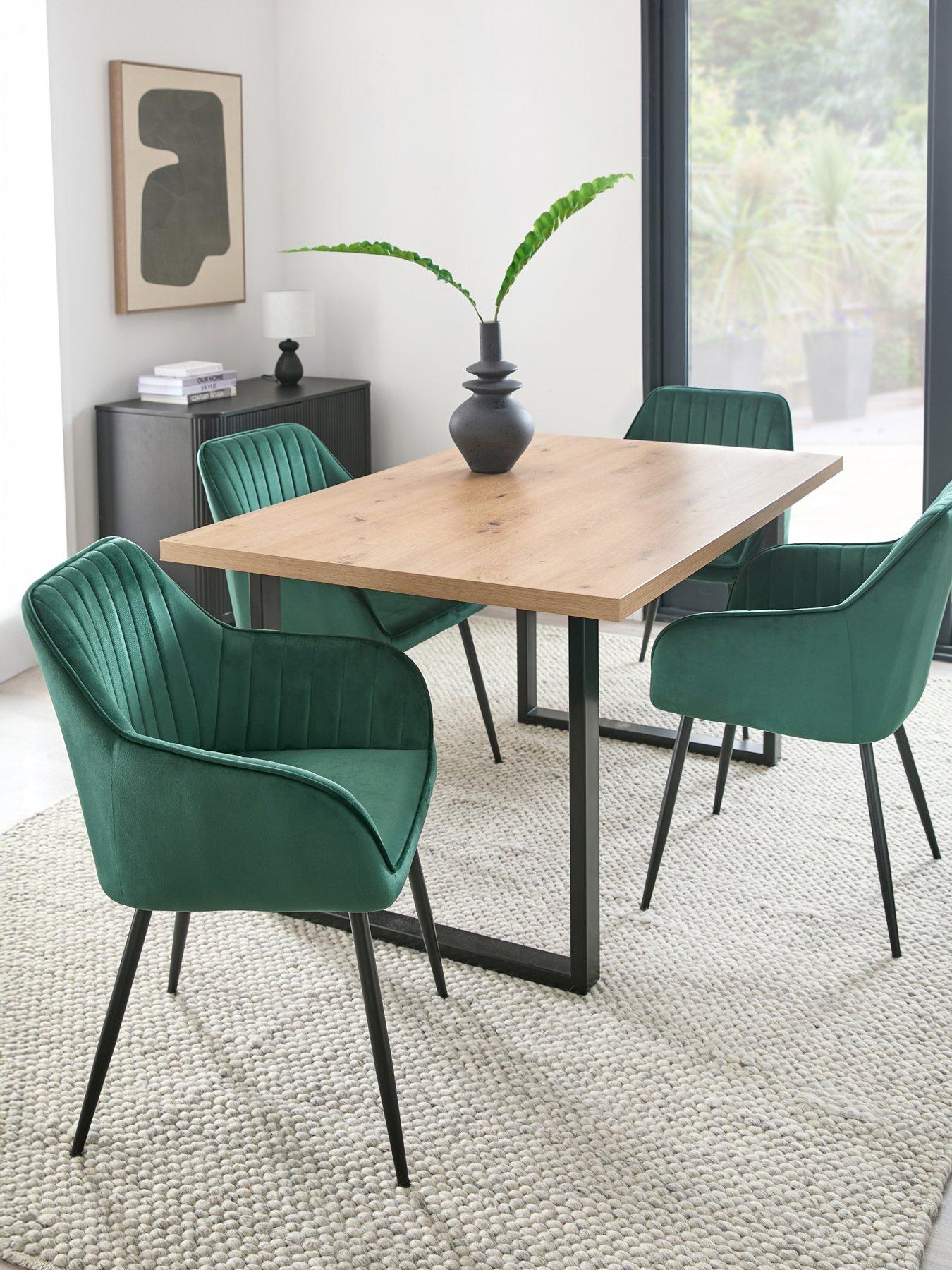 The Very Collection Burton 140 cm Dining Table + 4 Alisha Dining Chairs - Artisan Oak/Green - FSC® Certified