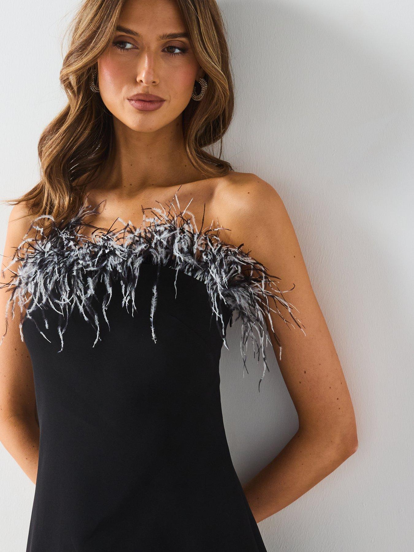 mango-strapless-dress-with-feather-detailoutfit