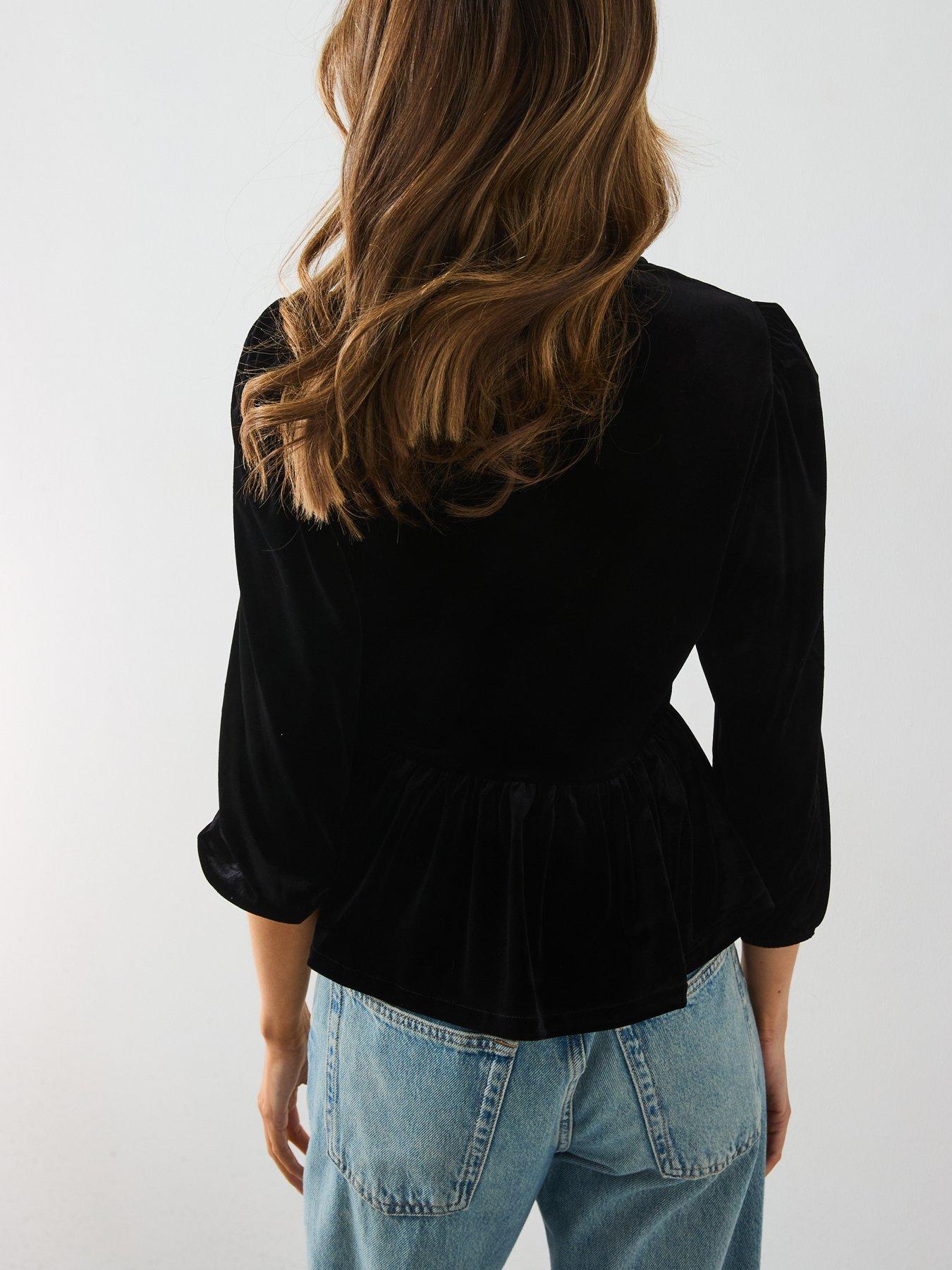 Image 2 of 6 of Mango Velvet Tie Blouse - Black