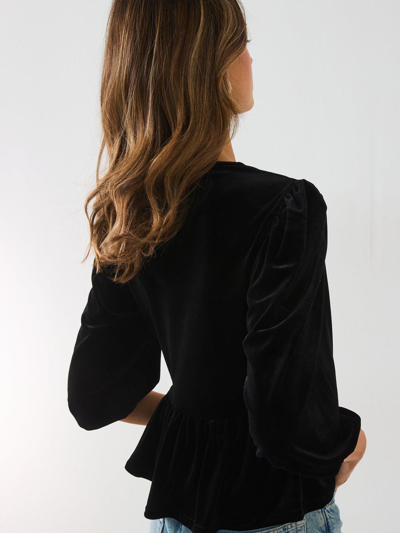 Image 6 of 6 of Mango Velvet Tie Blouse - Black