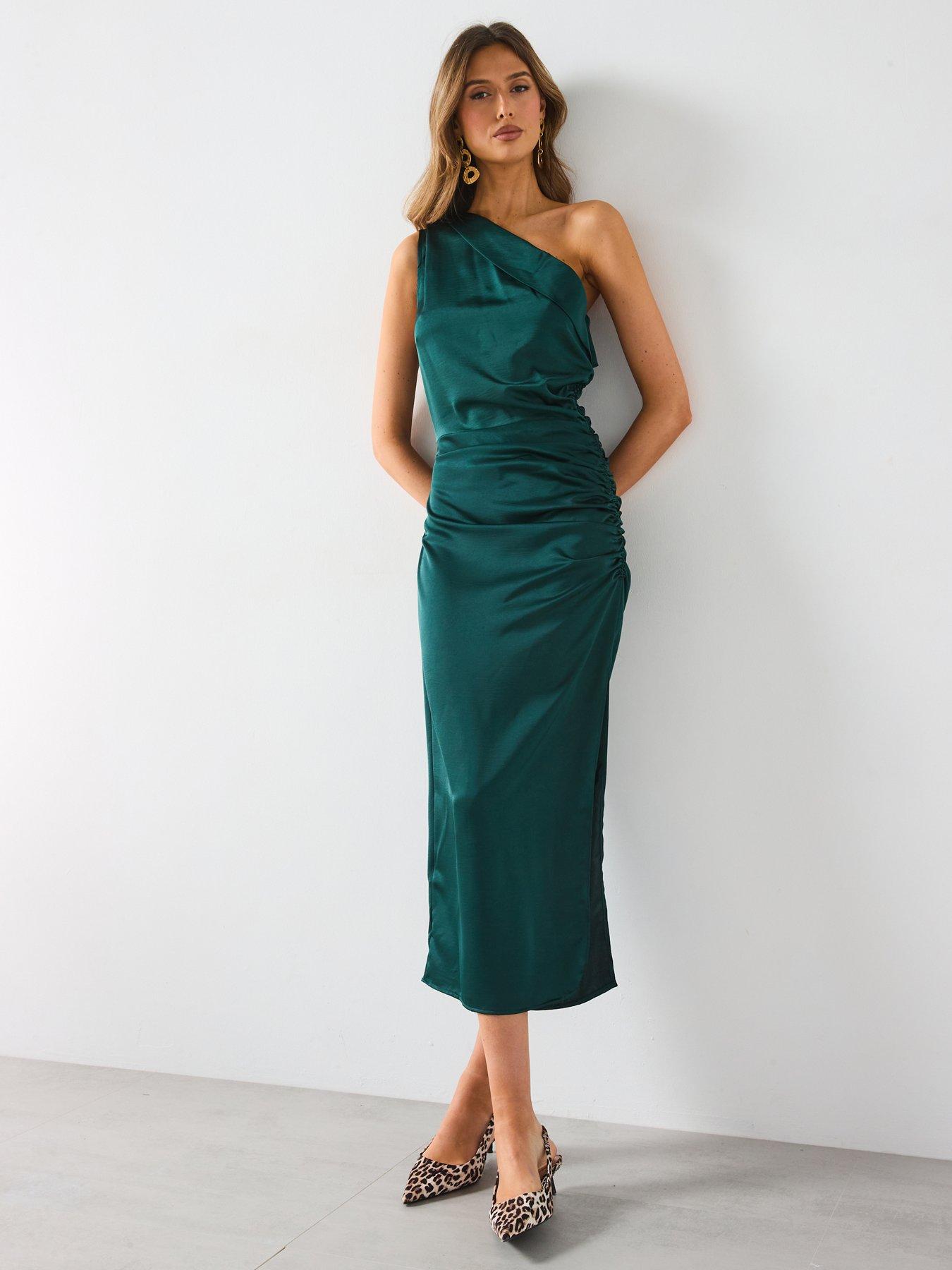 mango-one-shoulder-ruched-dress-greenback