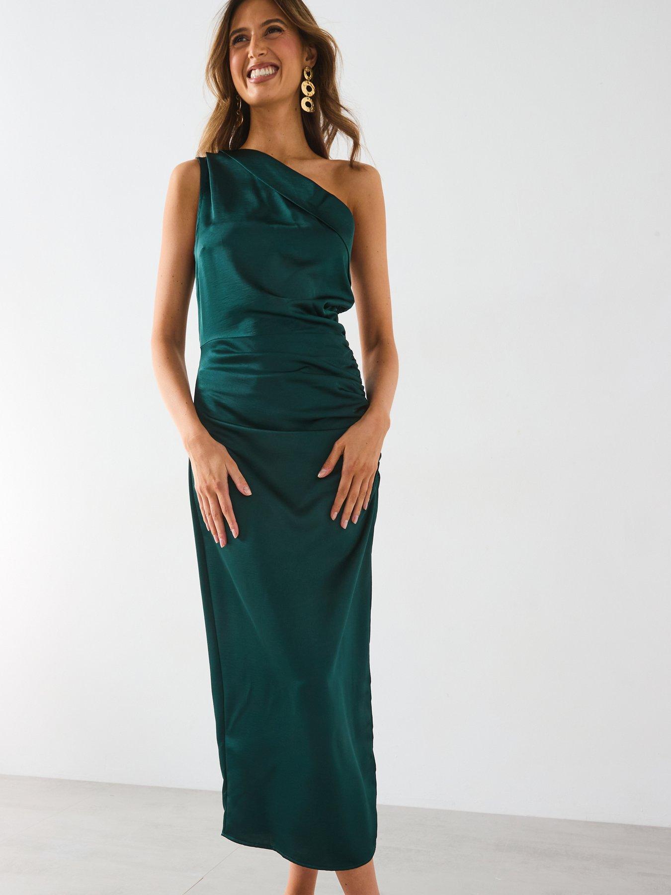 mango-one-shoulder-ruched-dress-greenoutfit