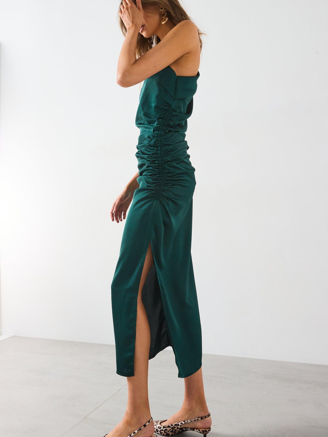 mango-one-shoulder-ruched-dress-greendetail