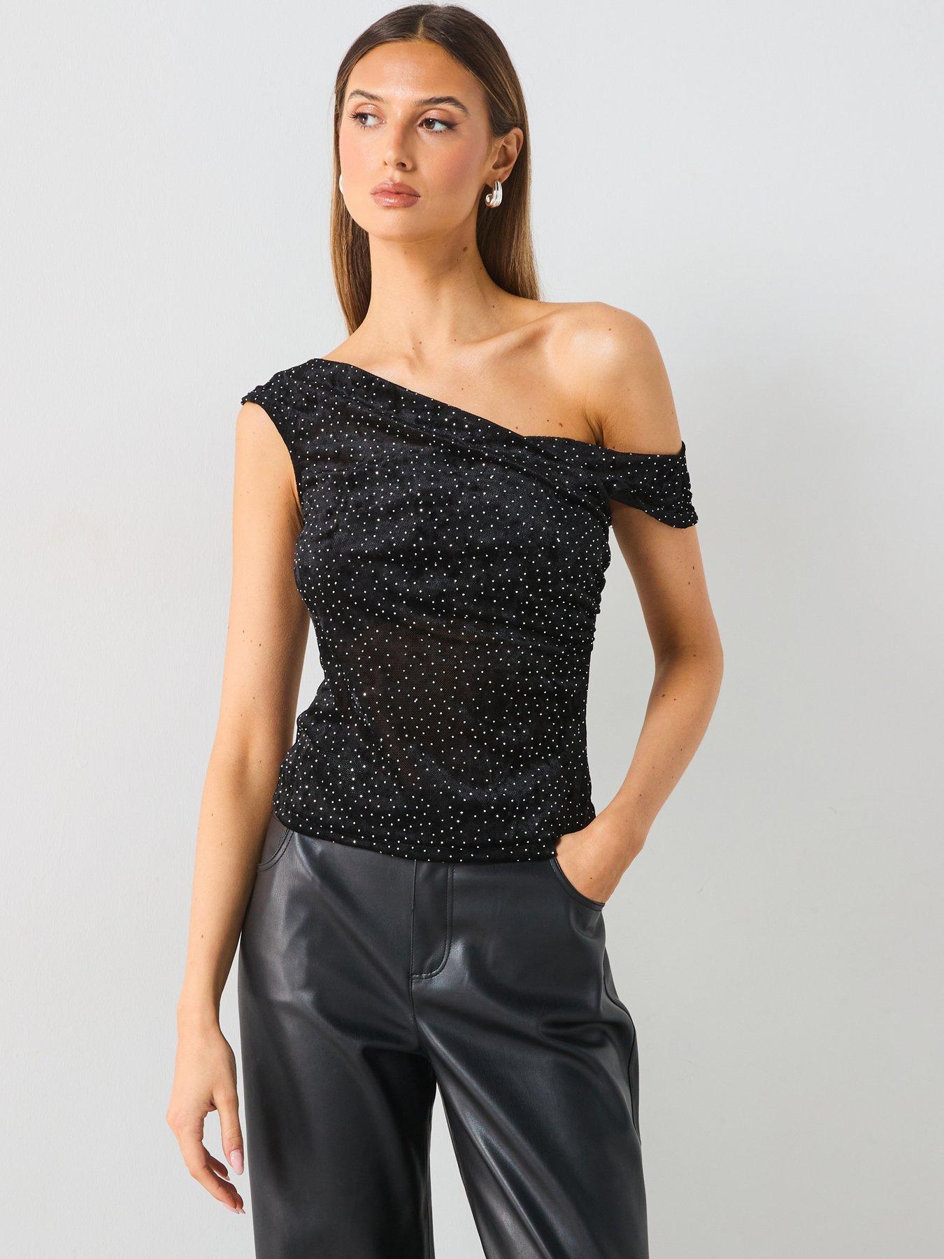 mango-rhinestone-detail-top-black