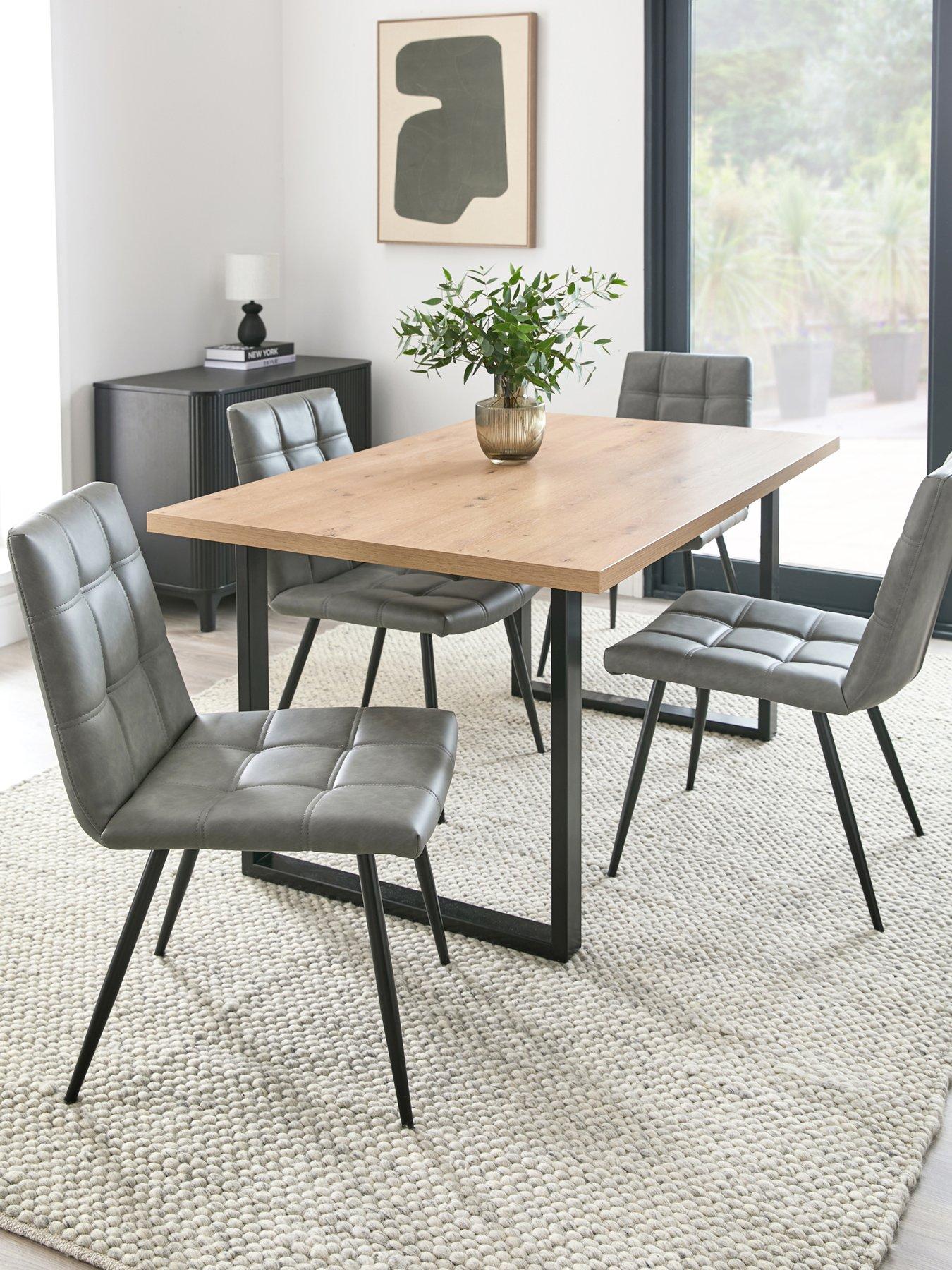 The Very Collection Burton 140 cm Dining Table + 4 Harlem Dining Chairs - Artisan Oak/Grey - FSC® Certified