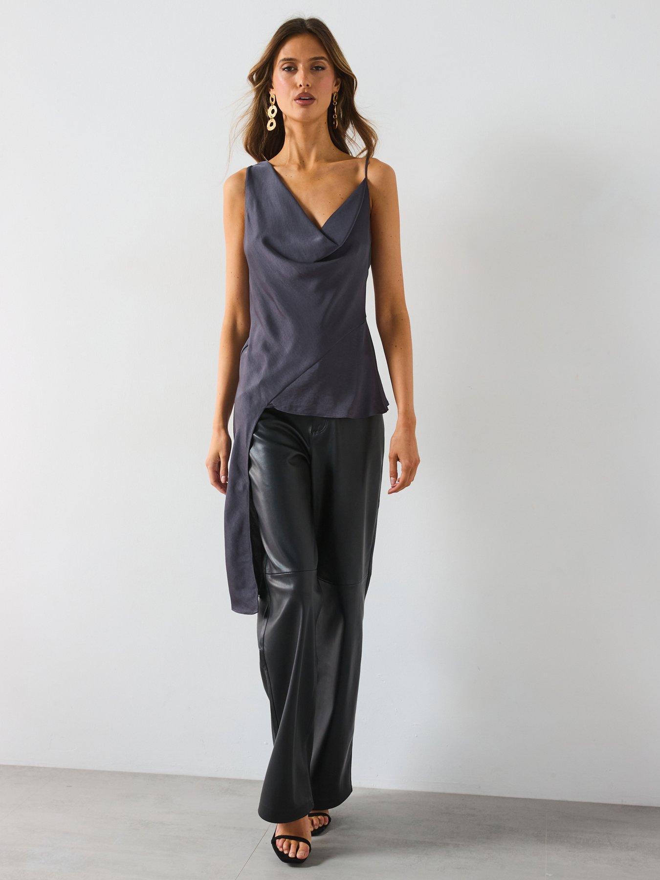 Mango Asymmetrical Top With Draped Neckline - Grey