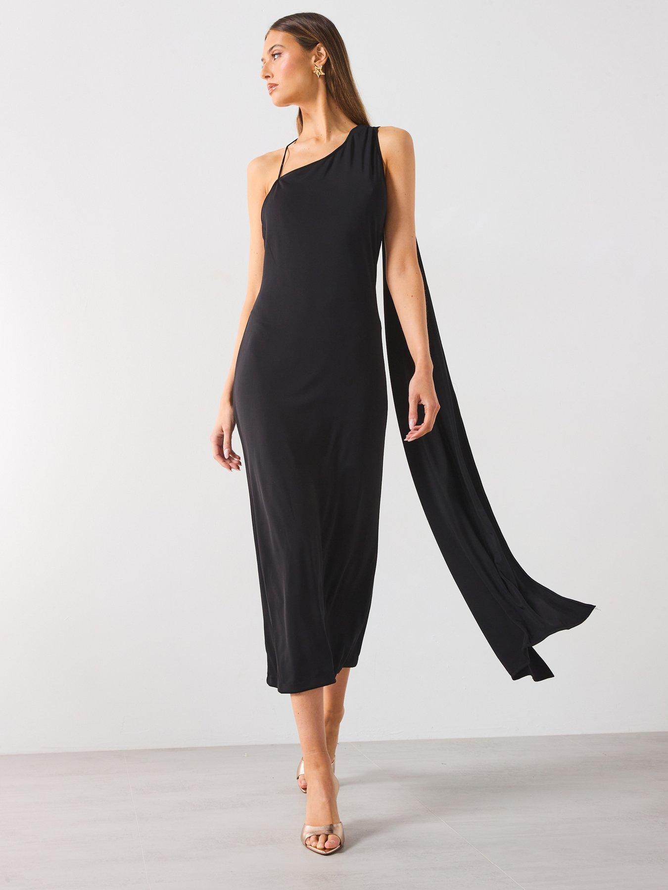 mango-asymmetrical-bow-neck-dress-black