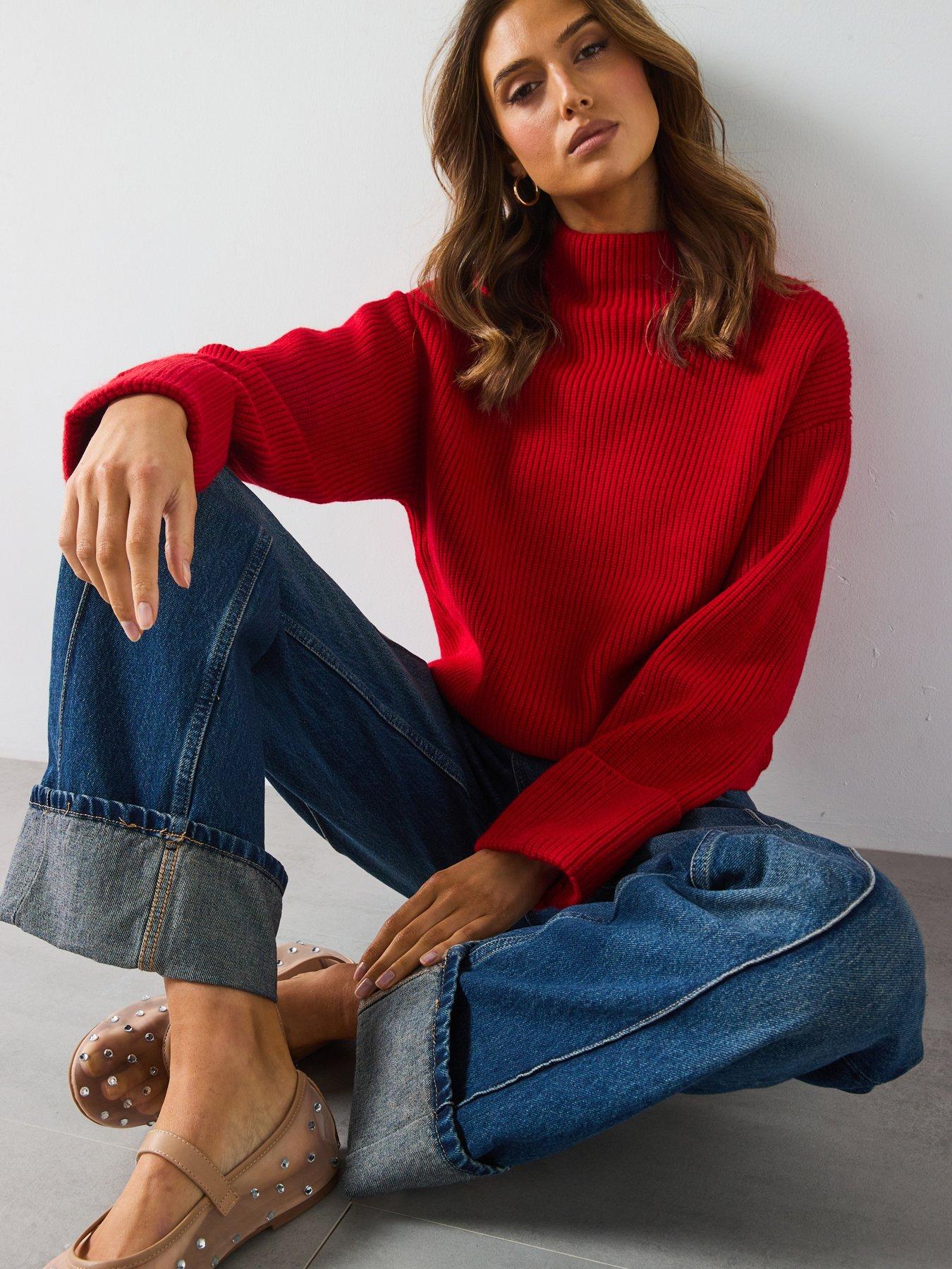 mango-roll-neck-jumper-redfront