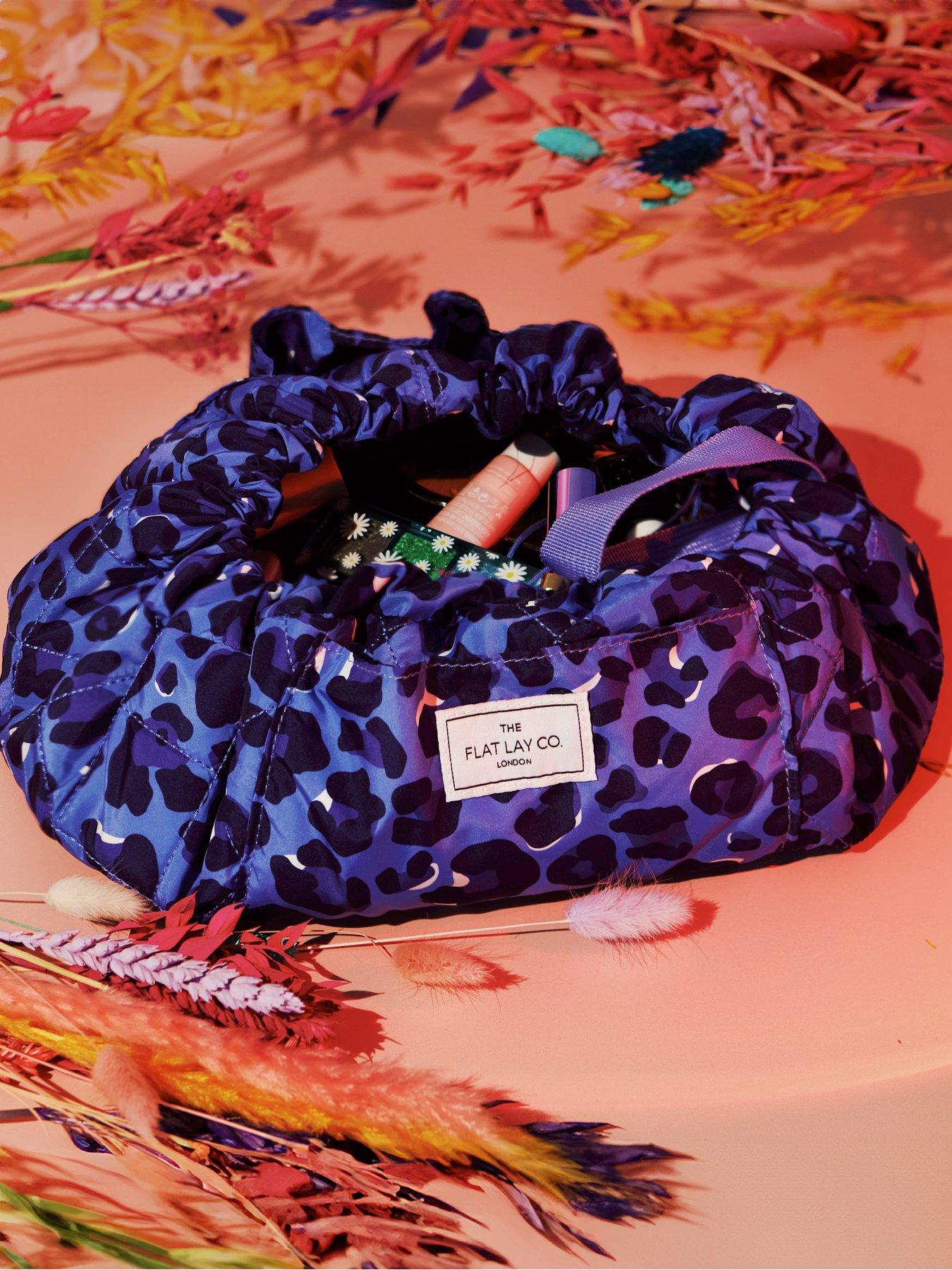 Image 4 of 6 of The Flat Lay Co. Drawstring Makeup Bag in Blue Leopard
