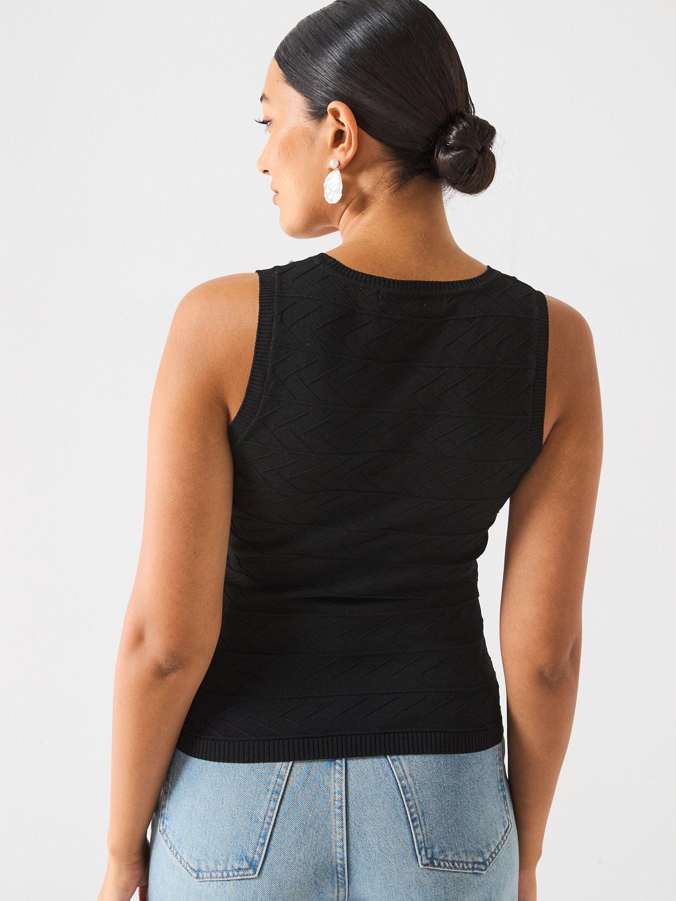 Image 2 of 6 of V by Very Scoop Neck Embellished Knitted Vest - Black