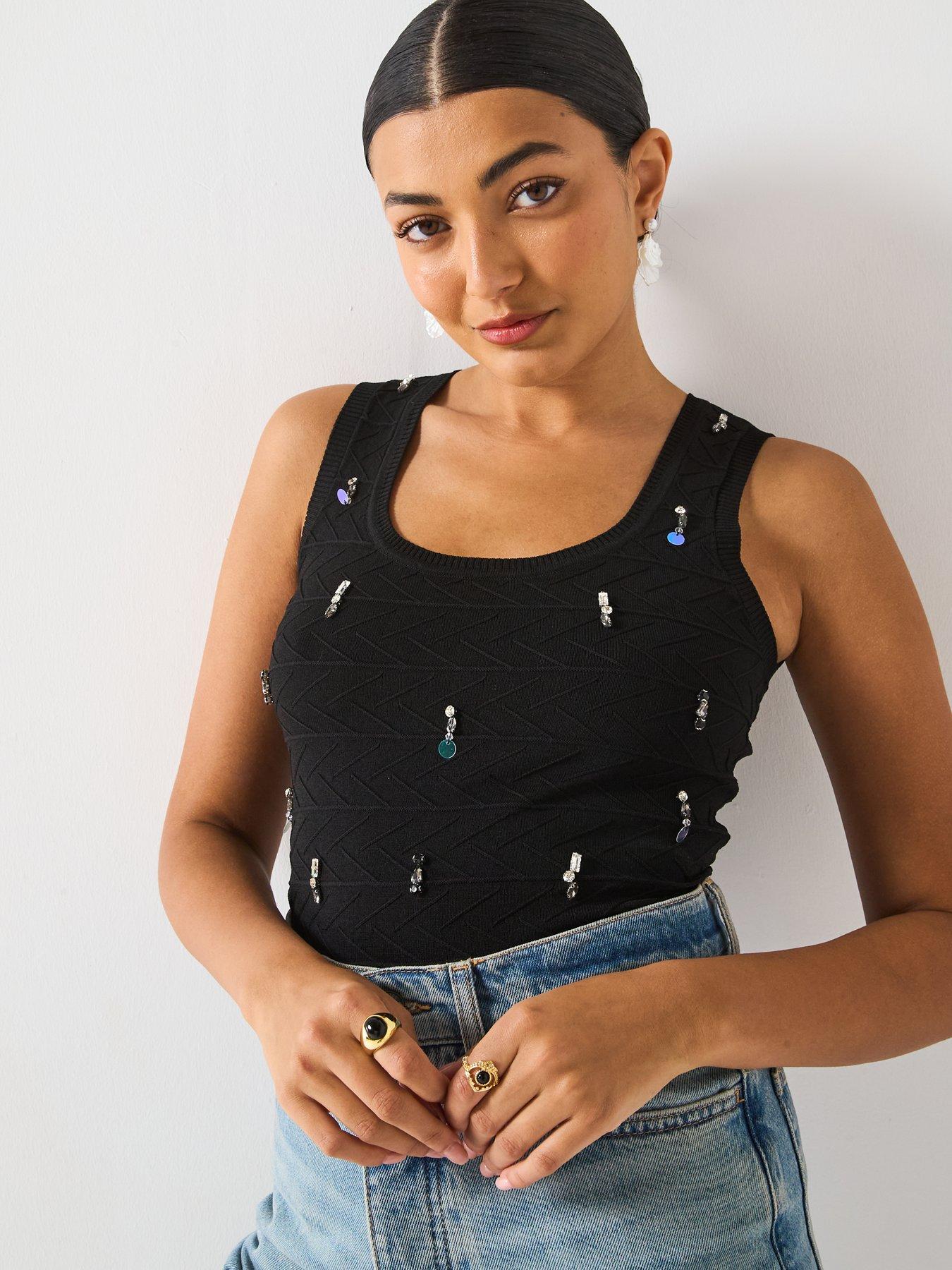 Image 5 of 6 of V by Very Scoop Neck Embellished Knitted Vest - Black