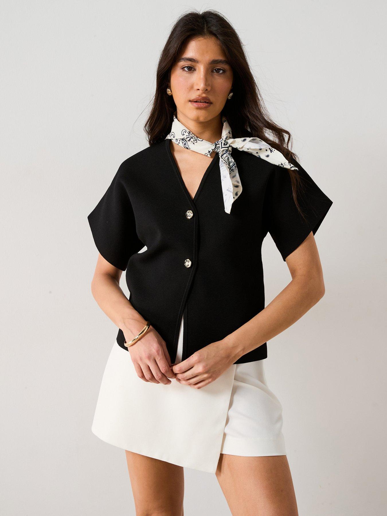 v-by-very-short-sleeve-knitted-compact-yarn-cardigan-black