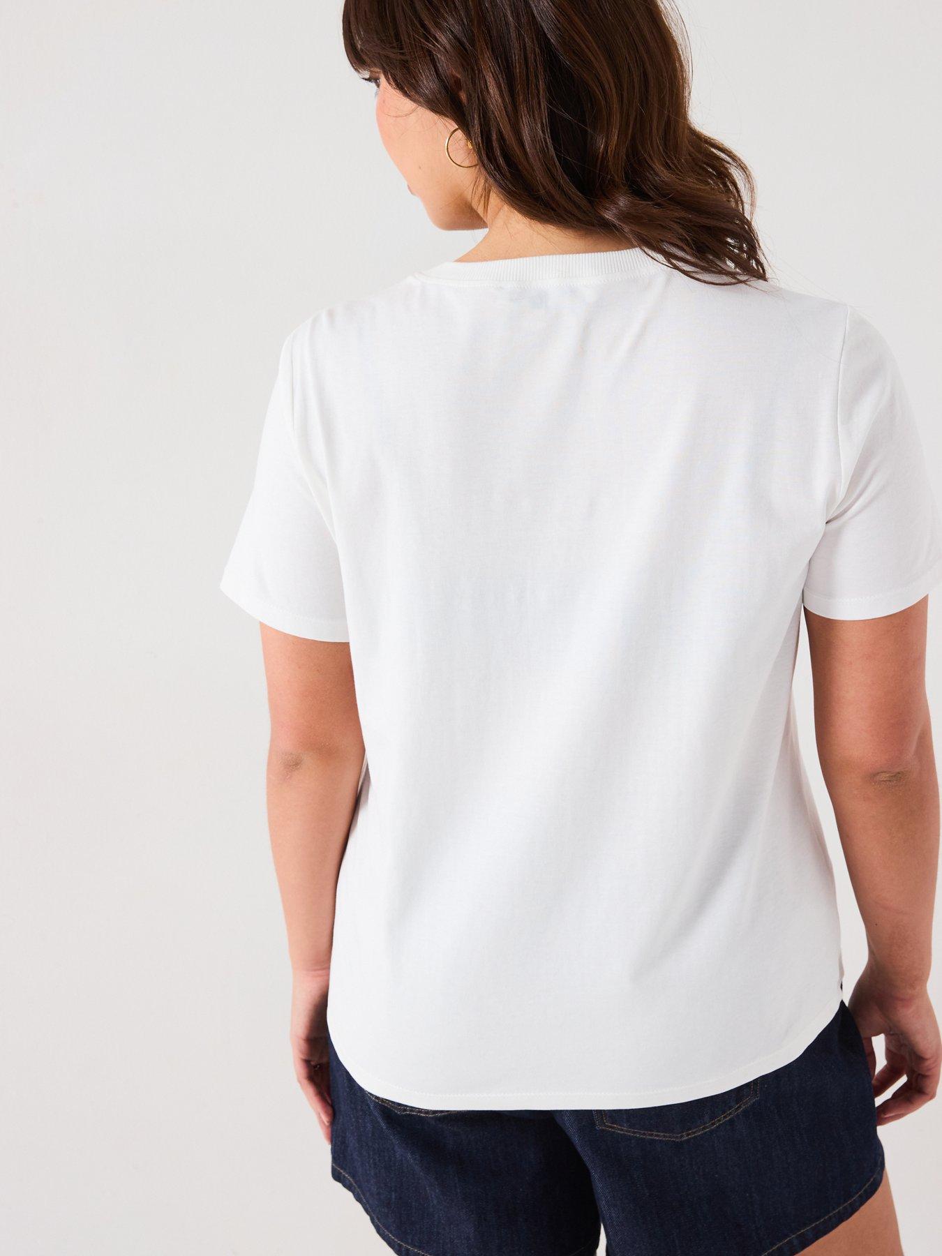 Image 2 of 5 of V by Very Curve Applique Floral T-Shirt - White