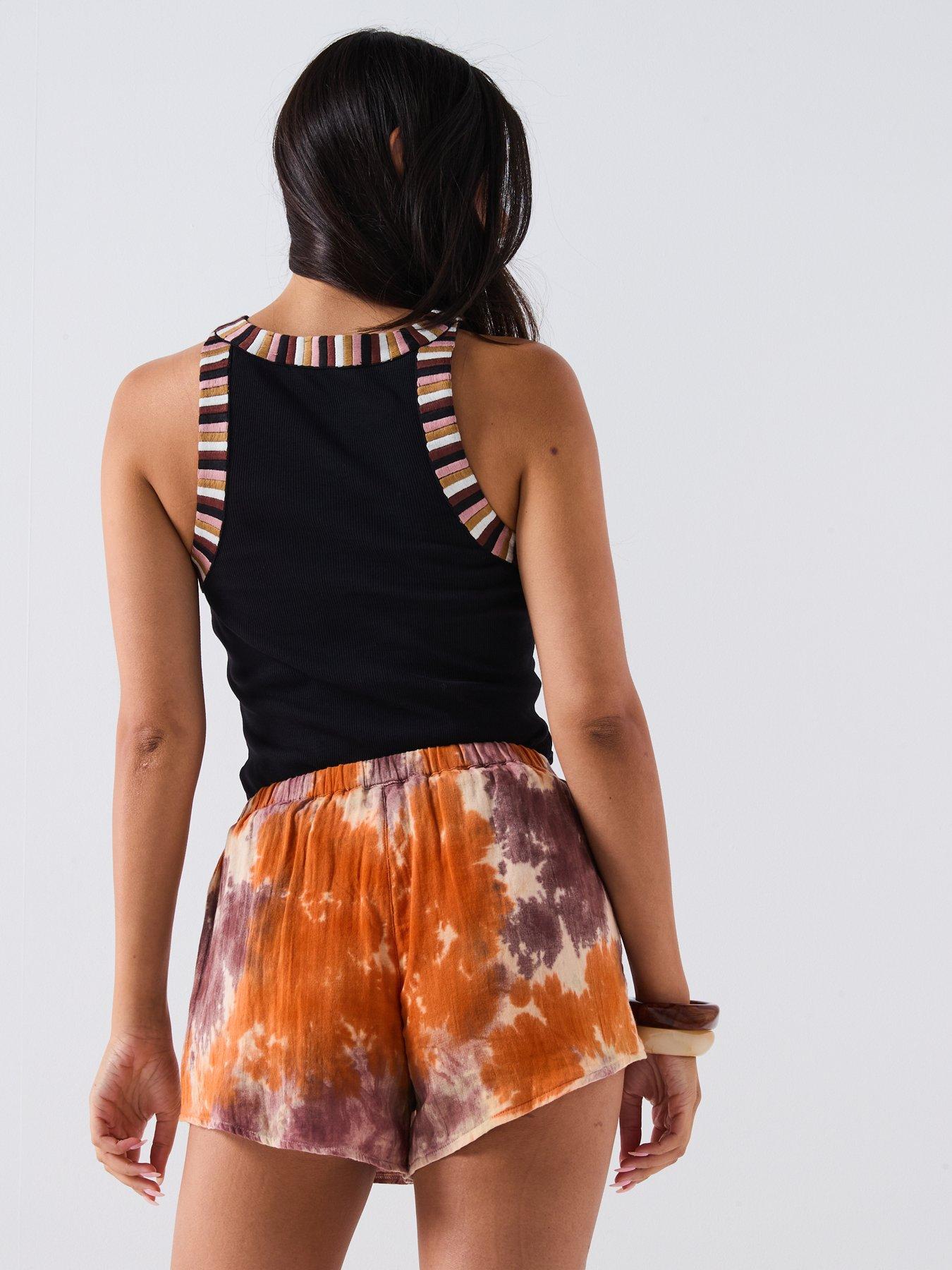 Image 4 of 6 of V by Very Tie Dye Studded Shorts - Orange