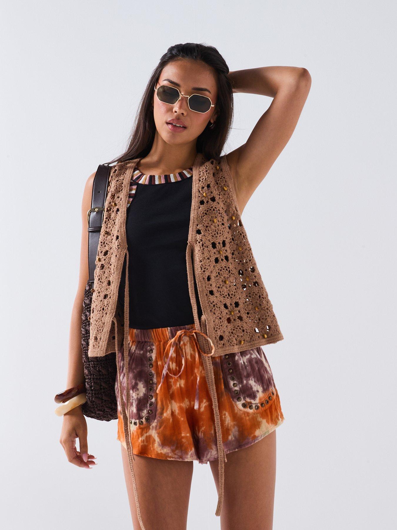 Image 6 of 6 of V by Very Tie Dye Studded Shorts - Orange