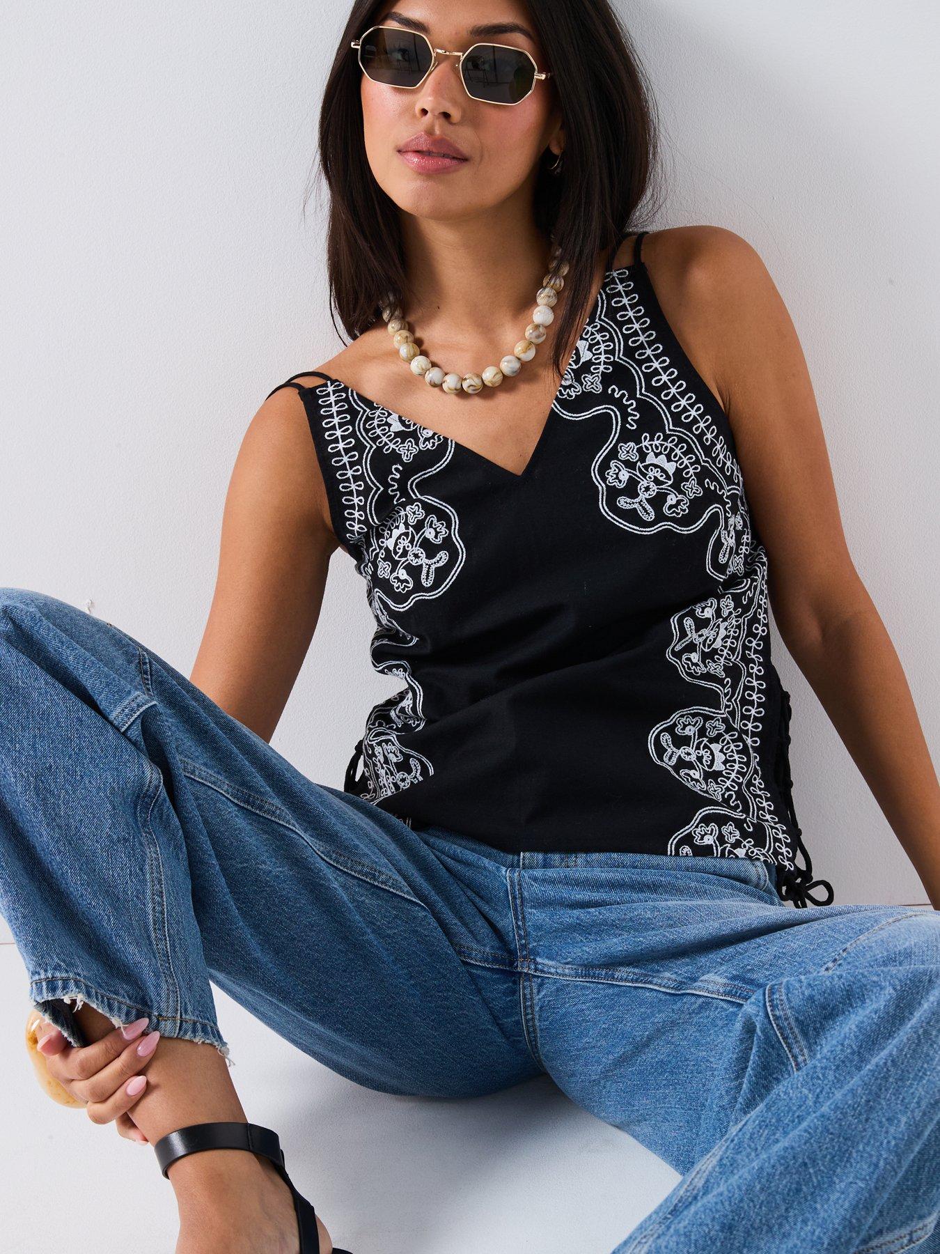 Image 4 of 6 of V by Very Embroidered Double Strap Cami - Black