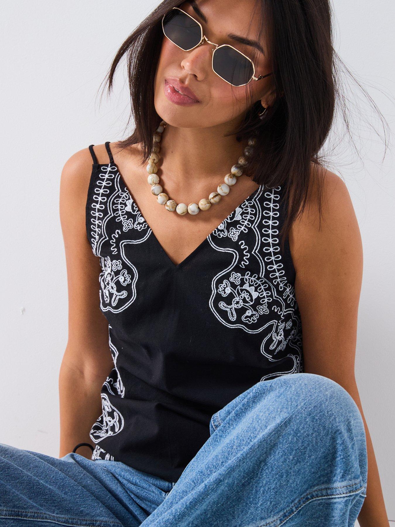 Image 6 of 6 of V by Very Embroidered Double Strap Cami - Black
