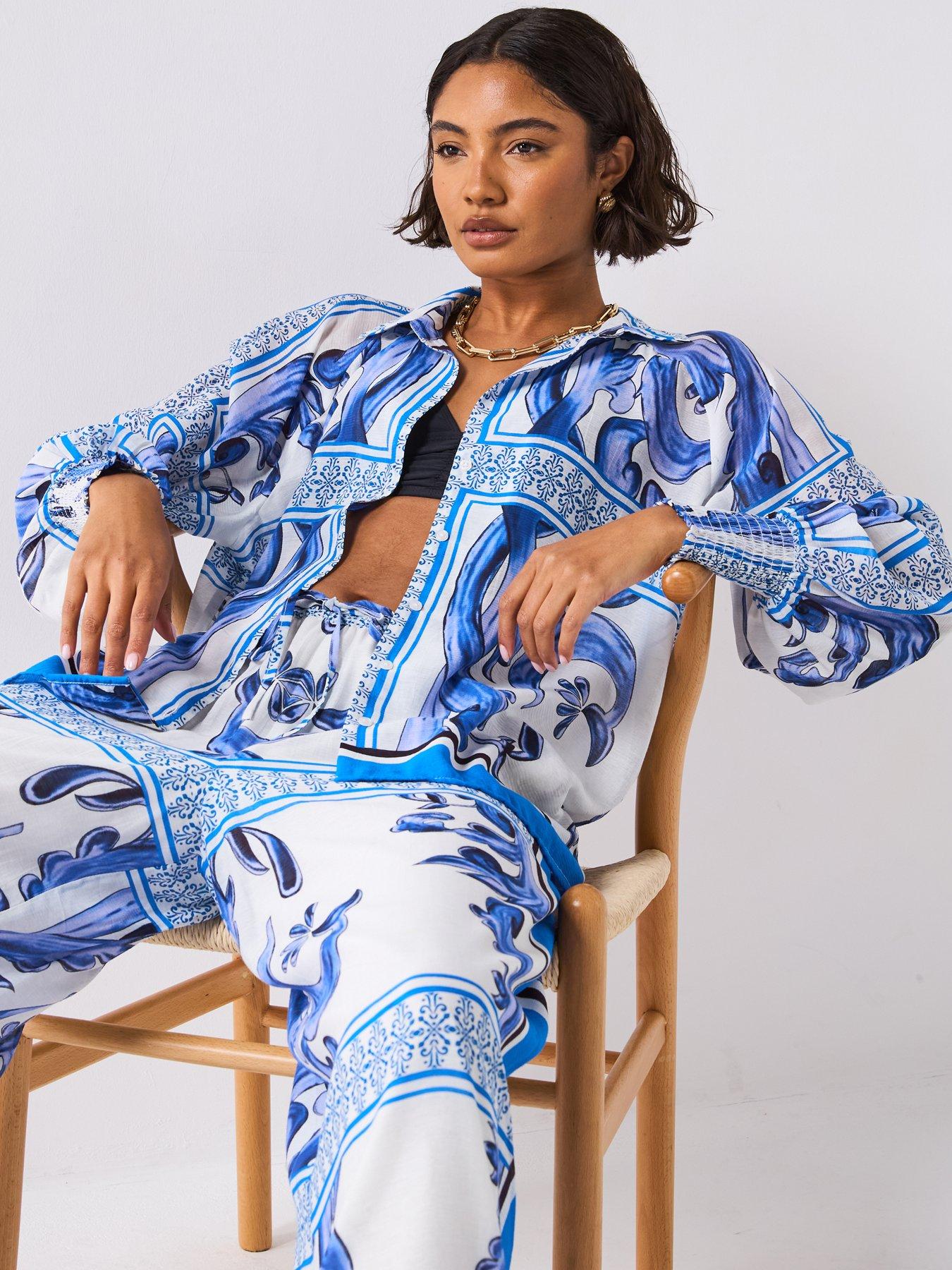 Image 4 of 6 of V by Very Oversized Printed Shirt Co-Ord - Blue