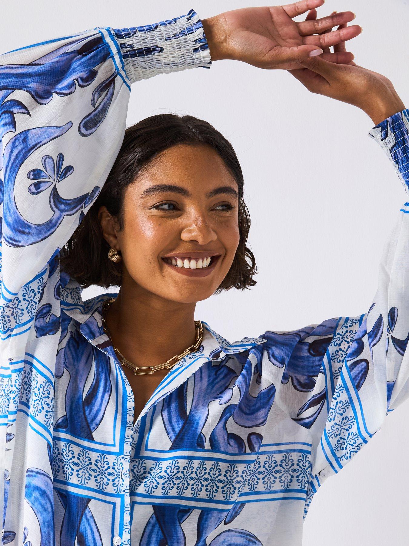 Image 6 of 6 of V by Very Oversized Printed Shirt Co-Ord - Blue