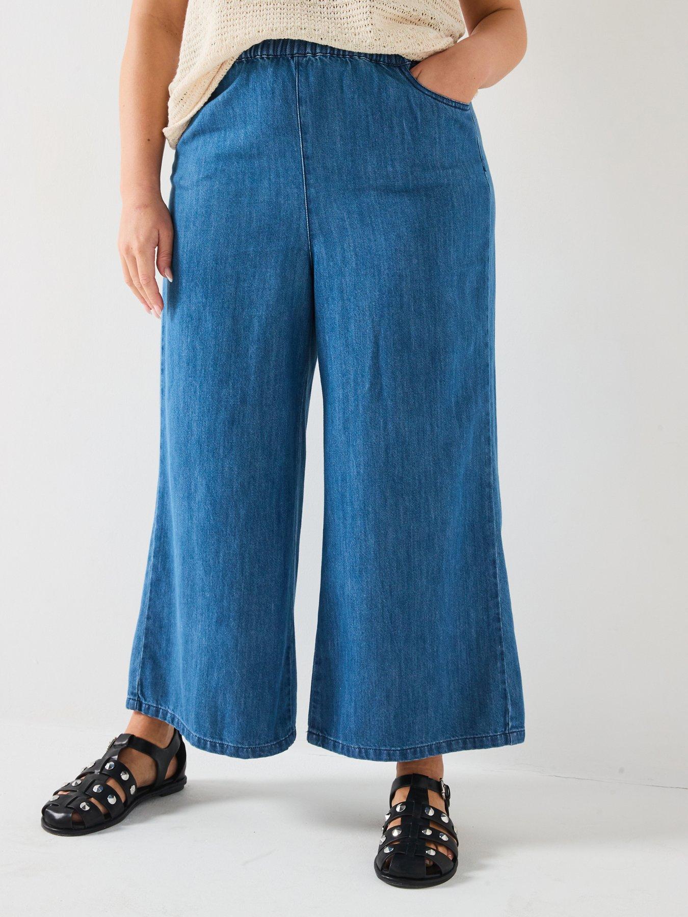 Image of V by Very Curve Elasticated Waist Crop Jean - Mid Wash