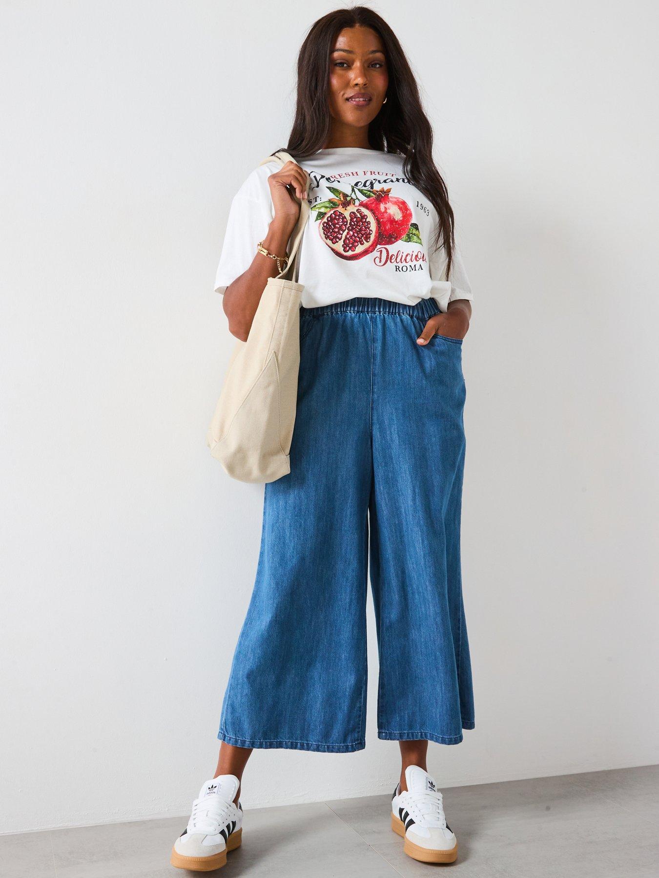 Image 4 of 5 of V by Very Curve Elasticated Waist Crop Jean - Mid Wash