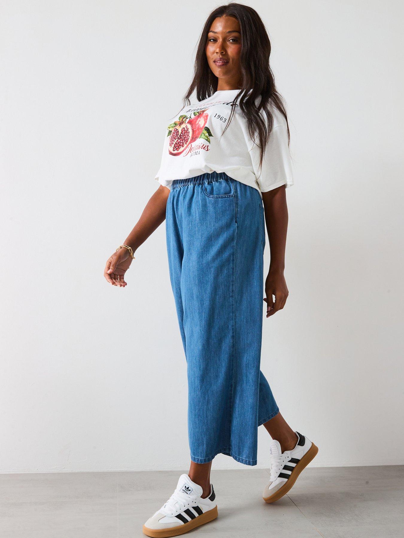Image 5 of 5 of V by Very Curve Elasticated Waist Crop Jean - Mid Wash