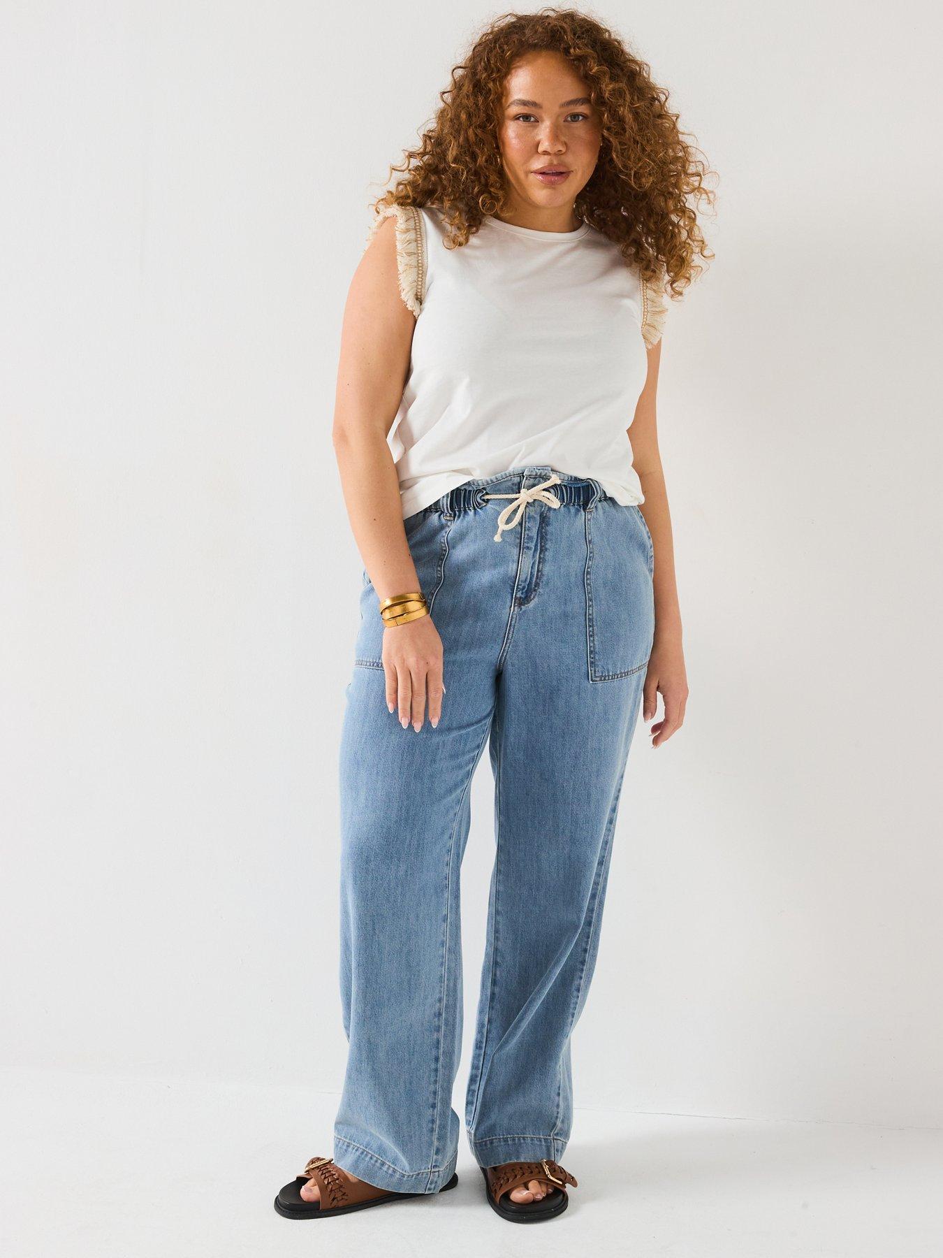 Image 1 of 6 of V by Very Curve Waist Detail Straight Leg Jean - Light Wash
