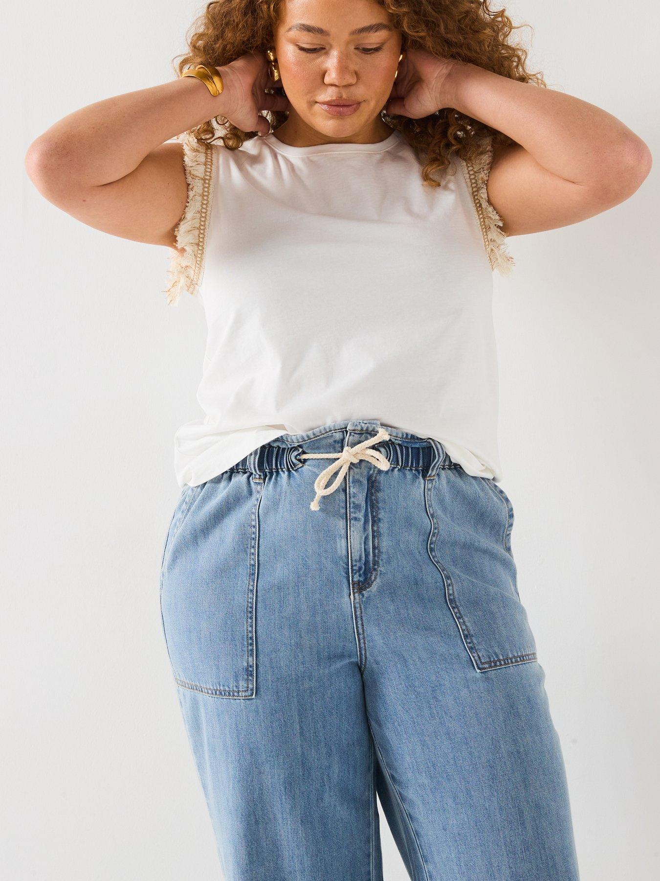 Image 5 of 6 of V by Very Curve Waist Detail Straight Leg Jean - Light Wash