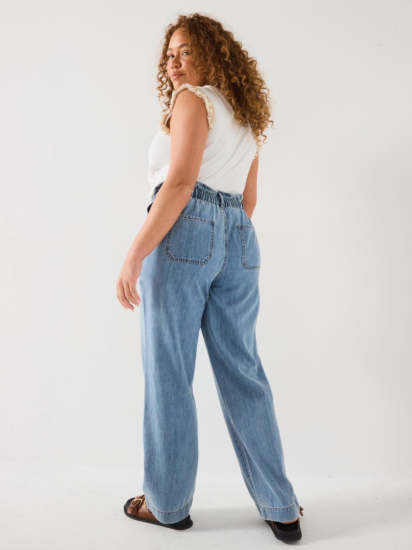 Image 6 of 6 of V by Very Curve Waist Detail Straight Leg Jean - Light Wash