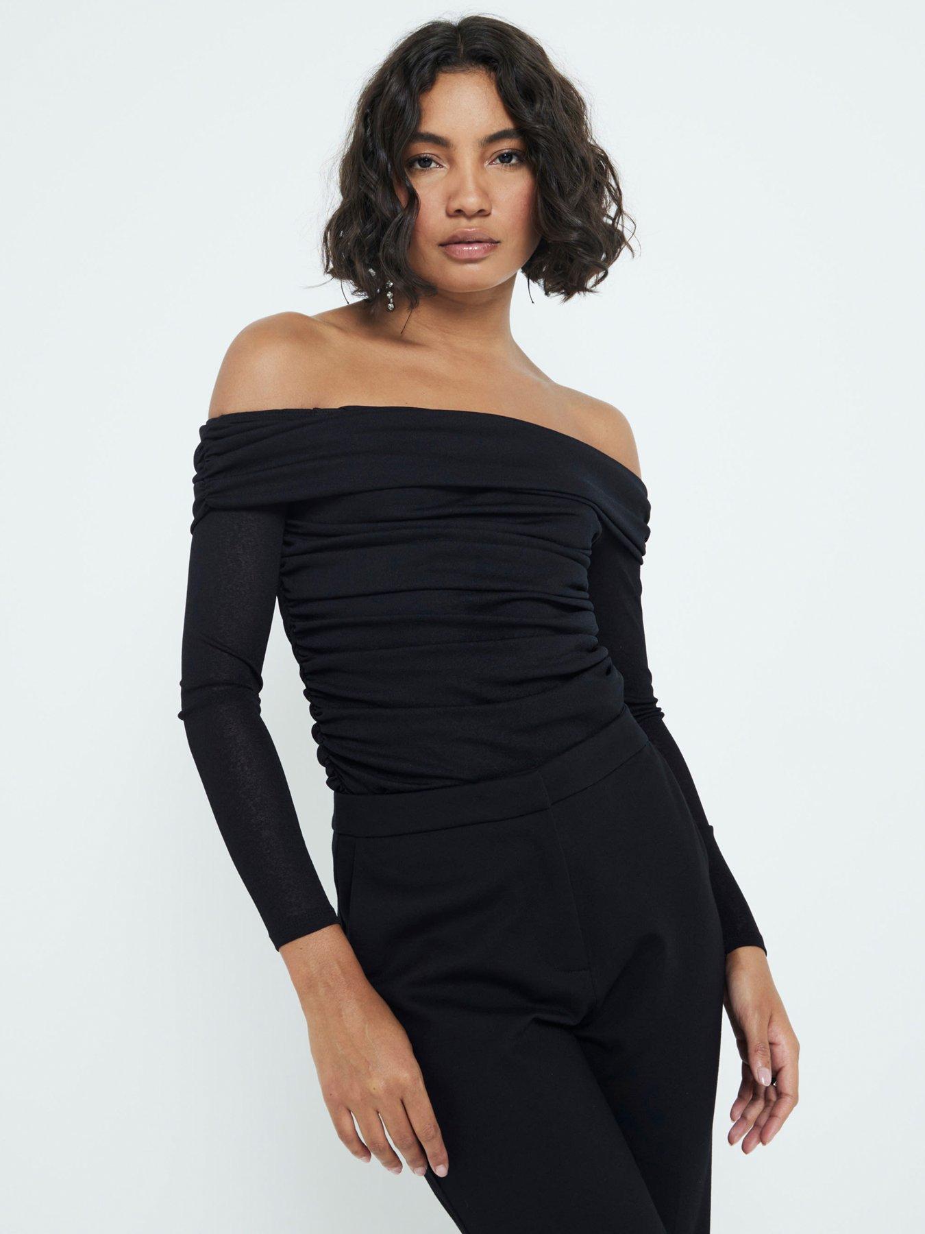 river-island-ruched-bardot-top-blackfront