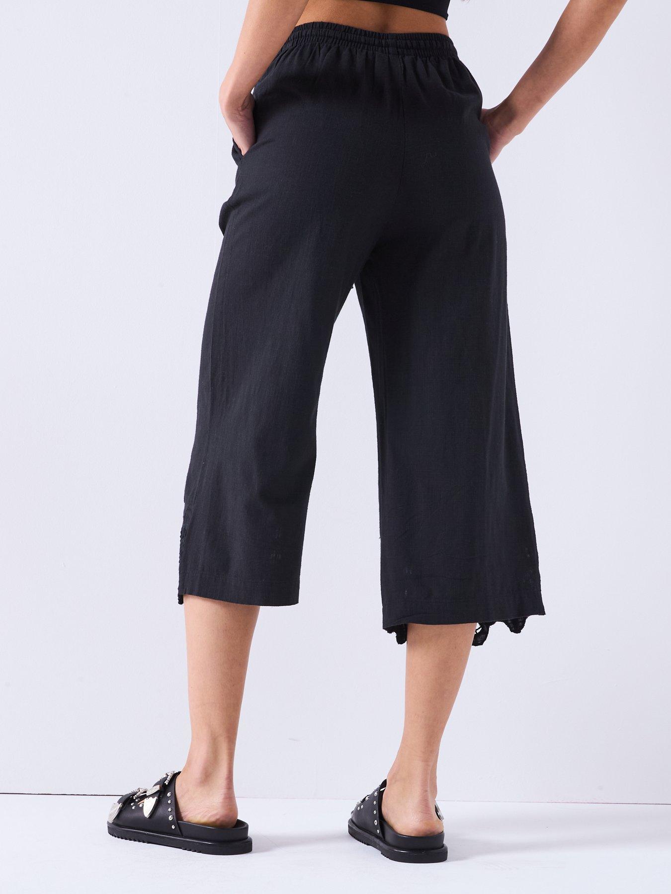 Image 2 of 6 of V by Very Cotton Trousers with Lace Trim Hem - Black