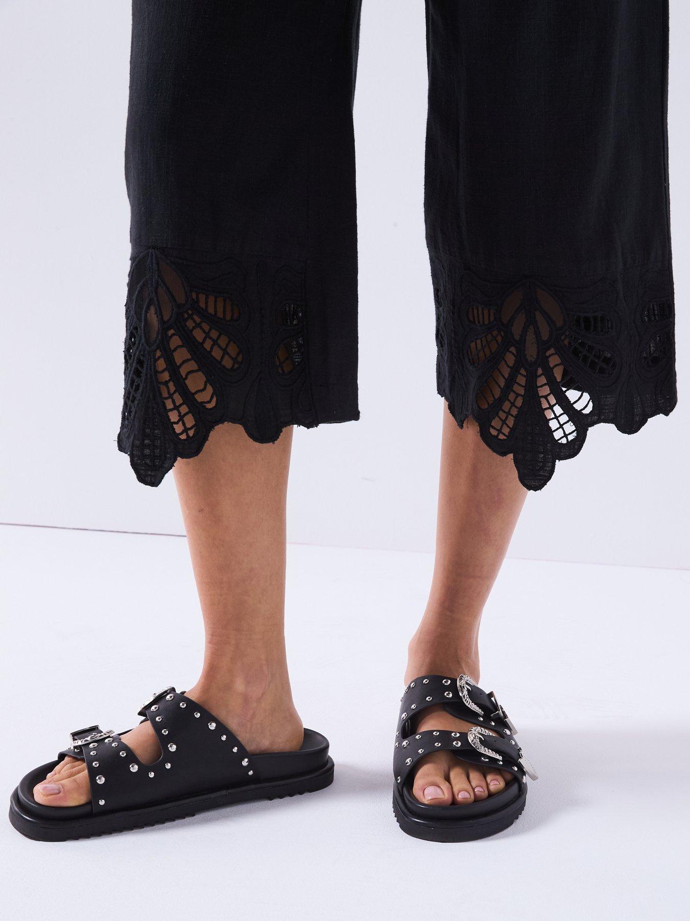Image 5 of 6 of V by Very Cotton Trousers with Lace Trim Hem - Black