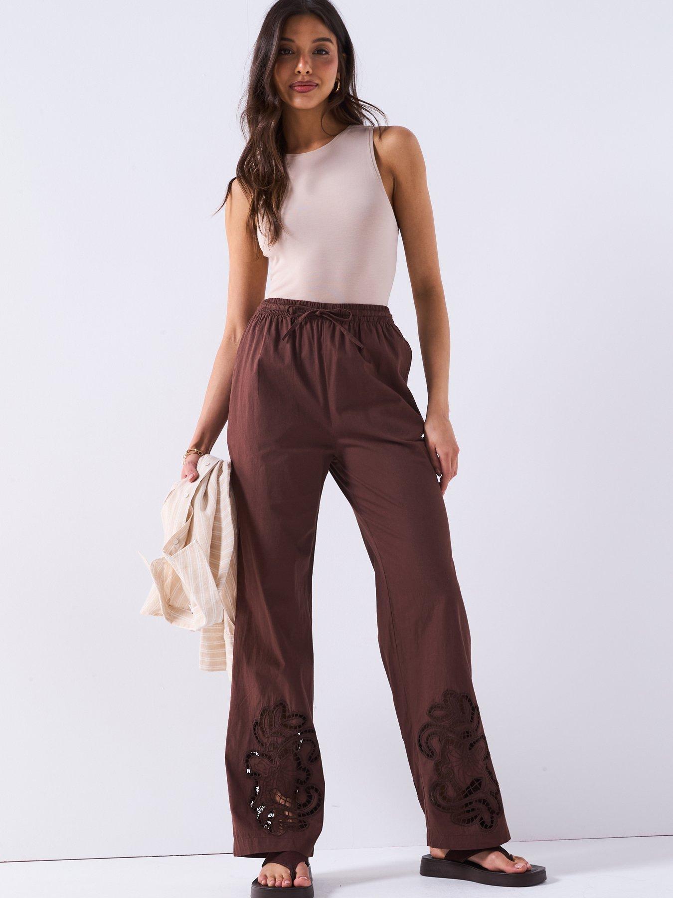 v-by-very-poplin-lace-cutwork-trousers-chocolate