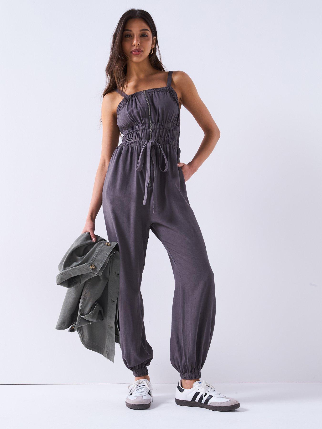 V by Very Zip Front Jumpsuit - Grey