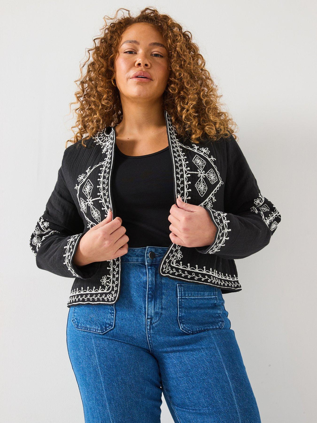 Image of V by Very Curve Embroidered Jacket - Black