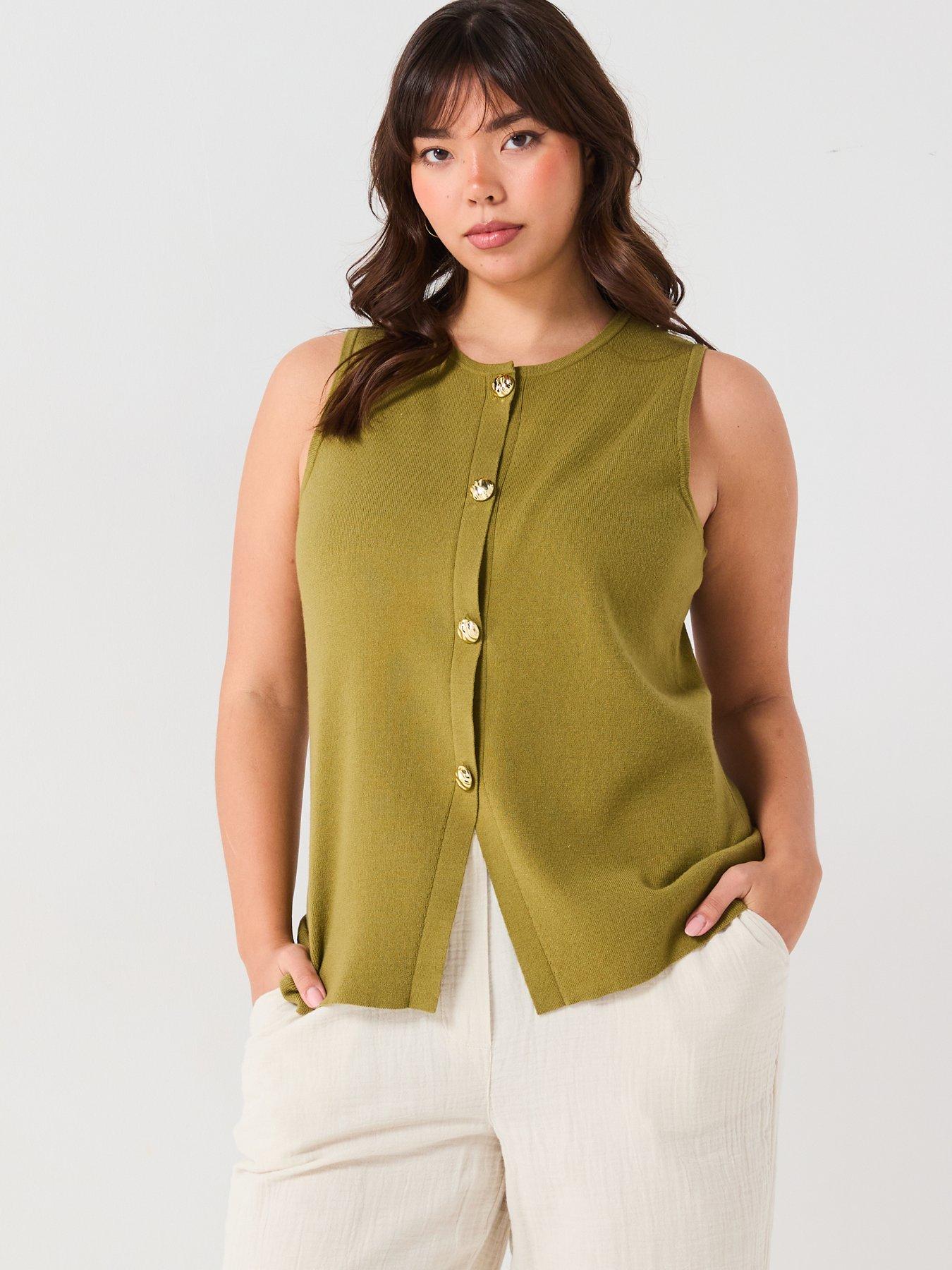 V by Very Curve Knitted Button Through Waistcoat - Green