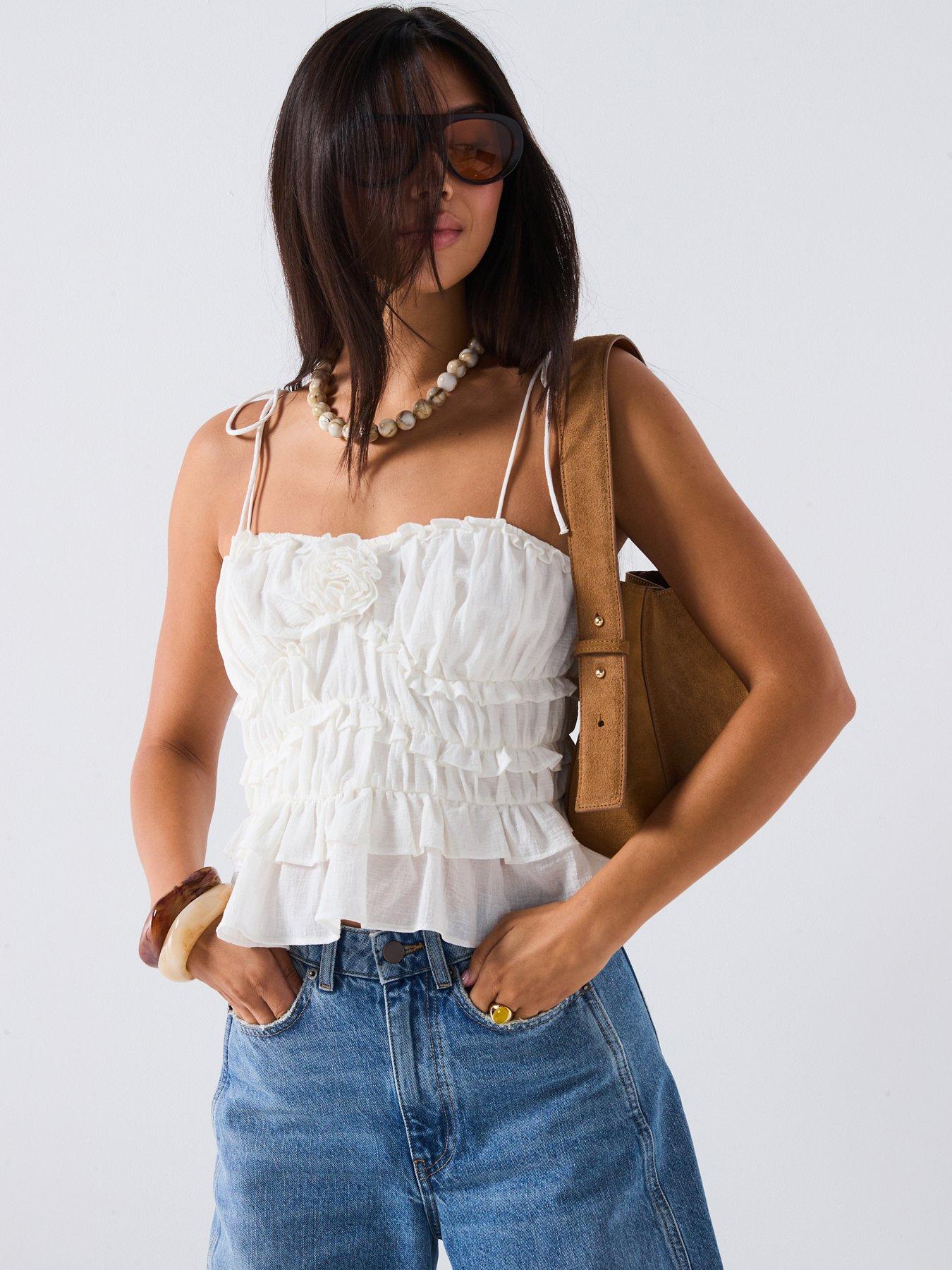 Image of V by Very Corsage Ruffle Cami - White
