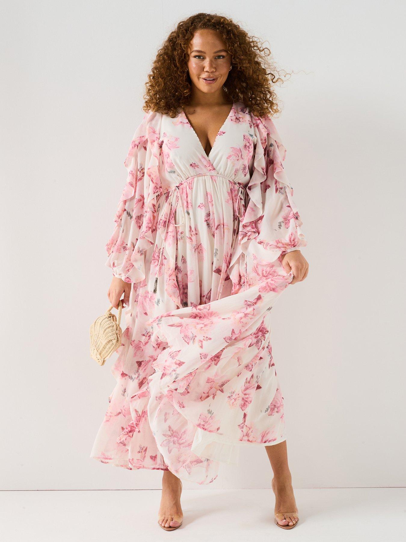 V by Very Curve Ruffle Trim Detail Maxi Dress - Print