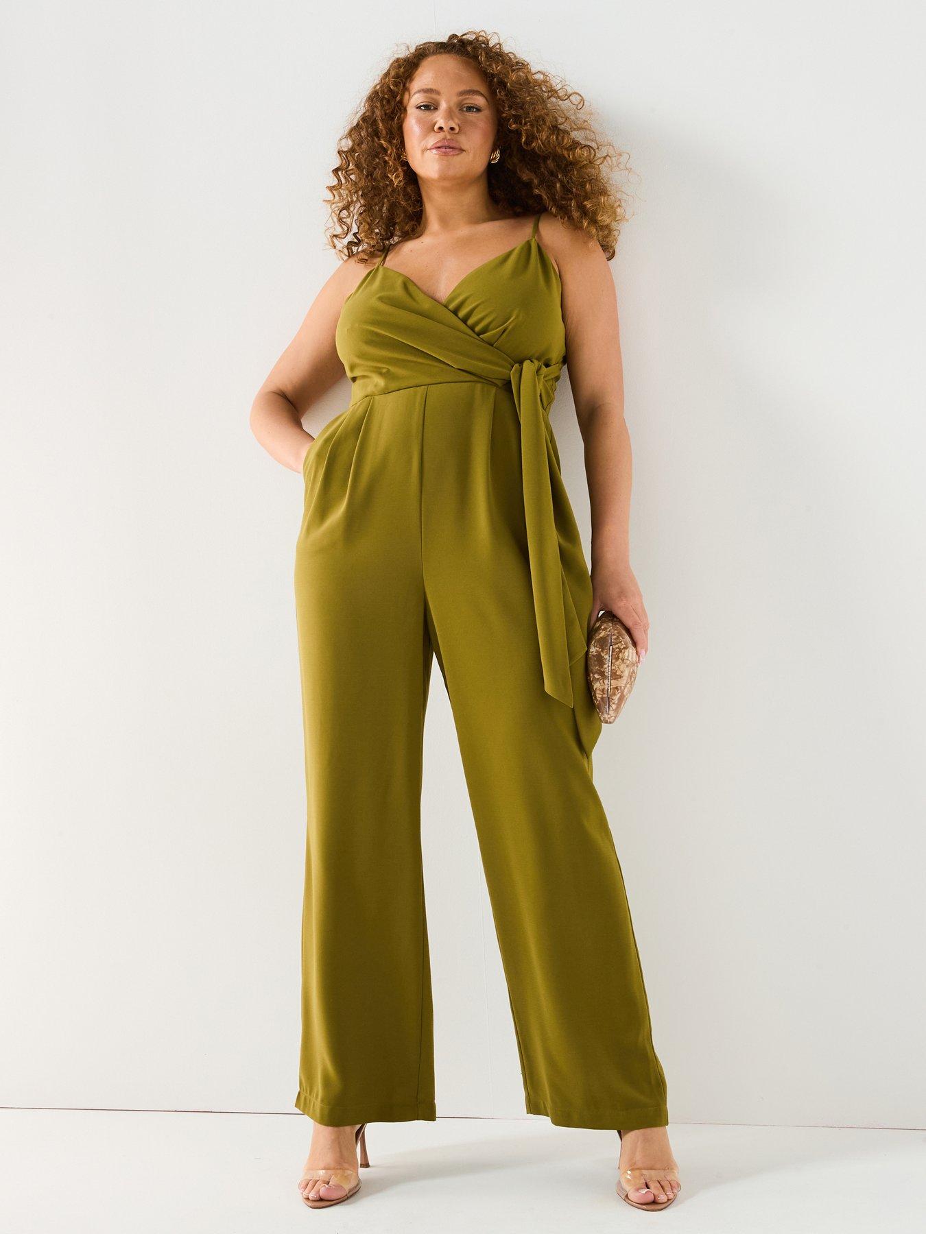 undefined Strappy Wrap Wide Leg Jumpsuit - Khaki