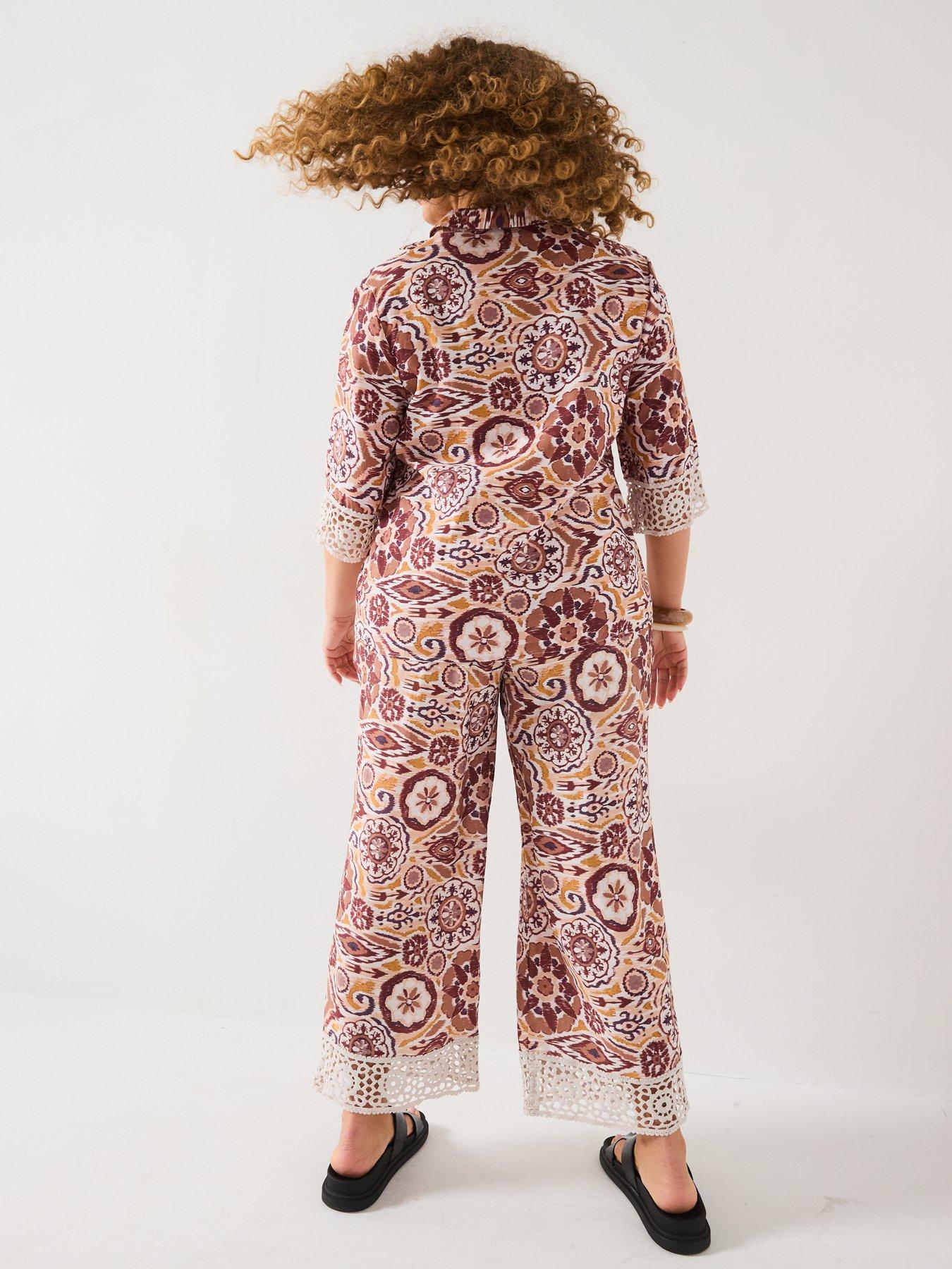 Image 5 of 6 of V by Very Curve Lace Trim Shirt Co-Ord - Print